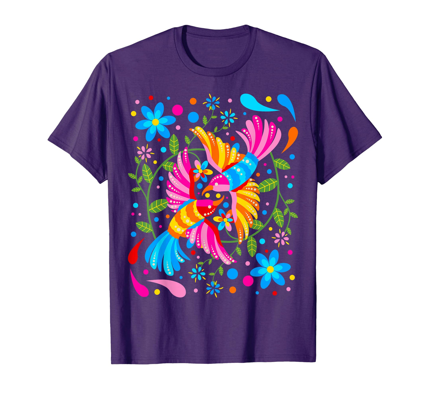 Floral Bird Otomi Mexican Embroidery Style Mexicano Mexicana T-Shirt