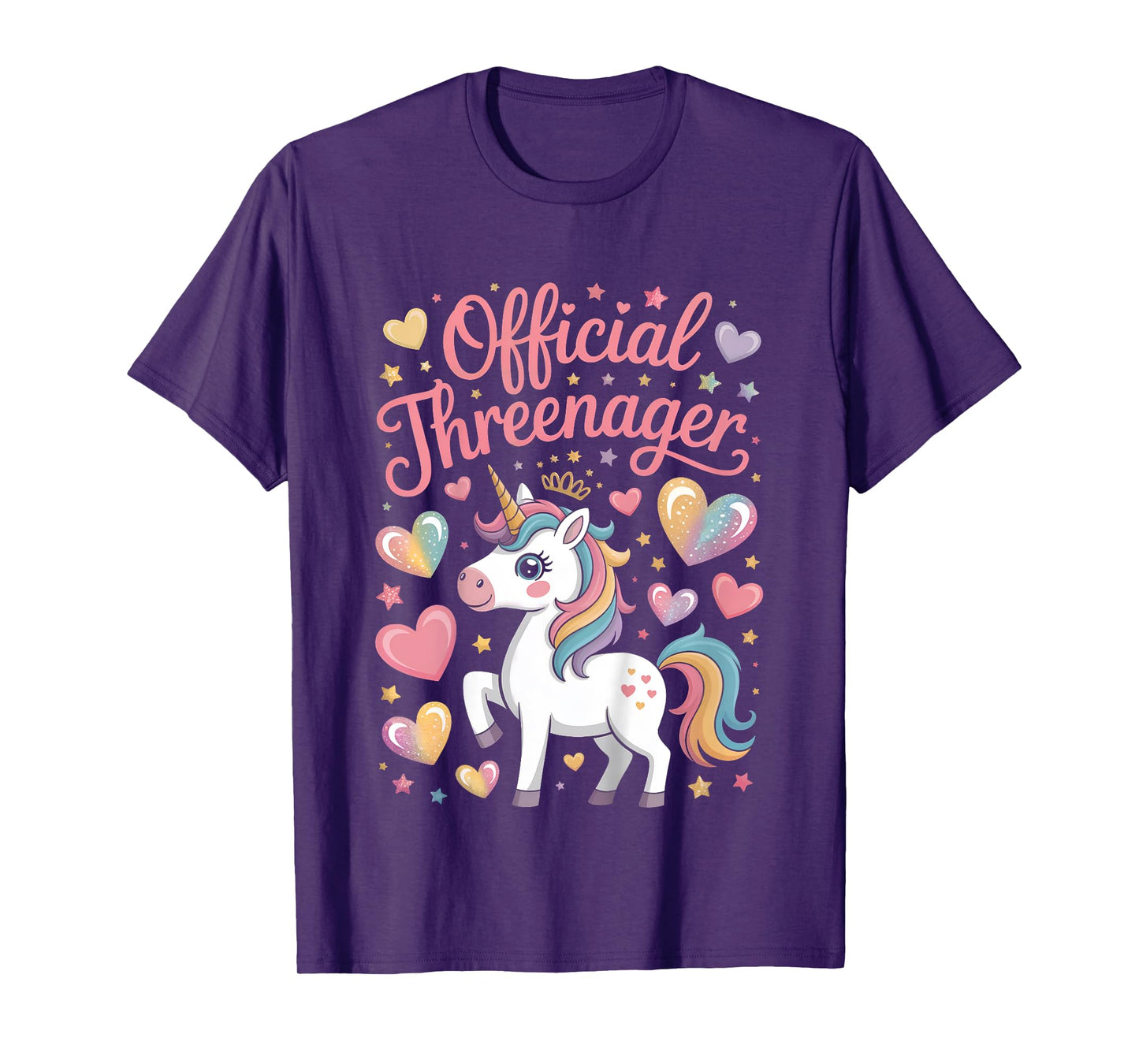 Birthday Girl Three Years Old Unicorn Cute Threenager T-Shirt