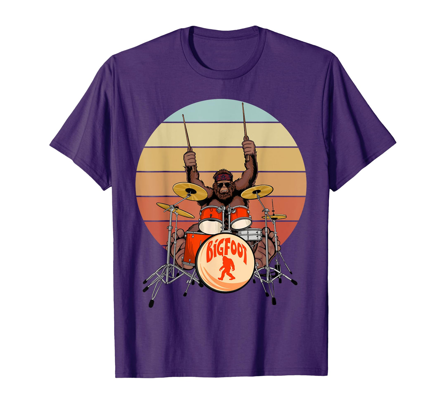 Retro Vintage Bigfoot Drummer Funny Sasquatch Playing Drums T-Shirt