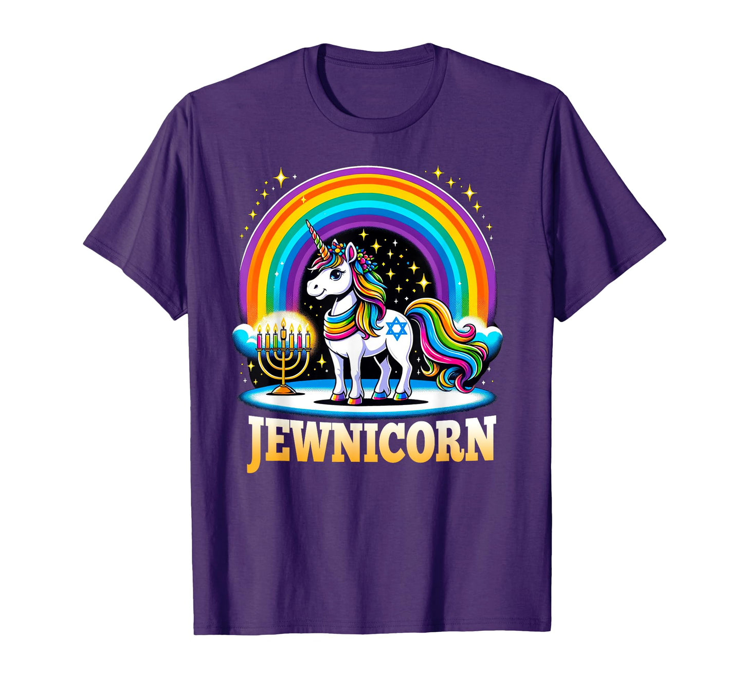 Jewnicorn Jewish Pride Unicorn Menorah Rainbow T-Shirt