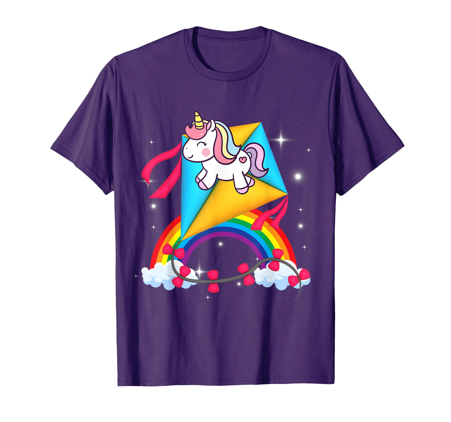 Unicorn Riding Kite Women Men Kids Teens Boys Girls Rainbow T-Shirt