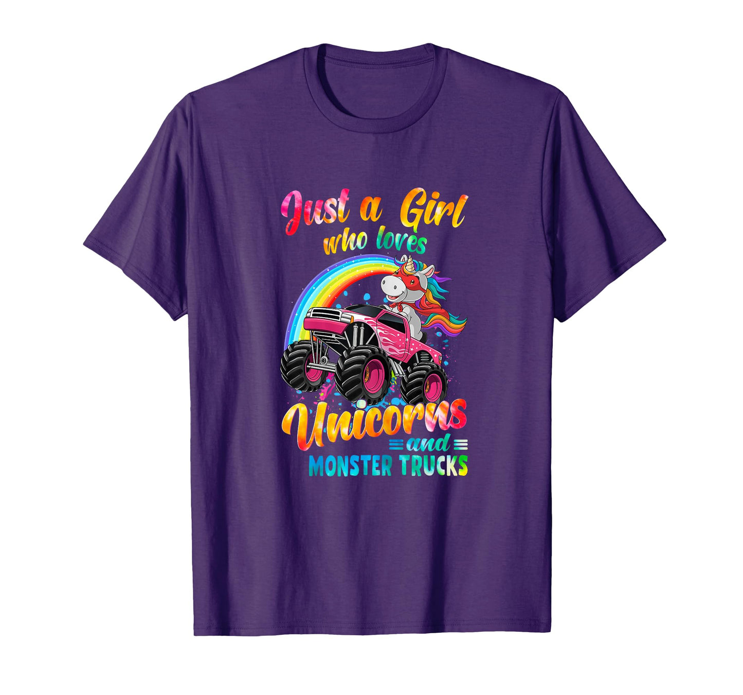 Just A Girl Who Loves Unicorns And Monster Trucks Girls Kid T-Shirt