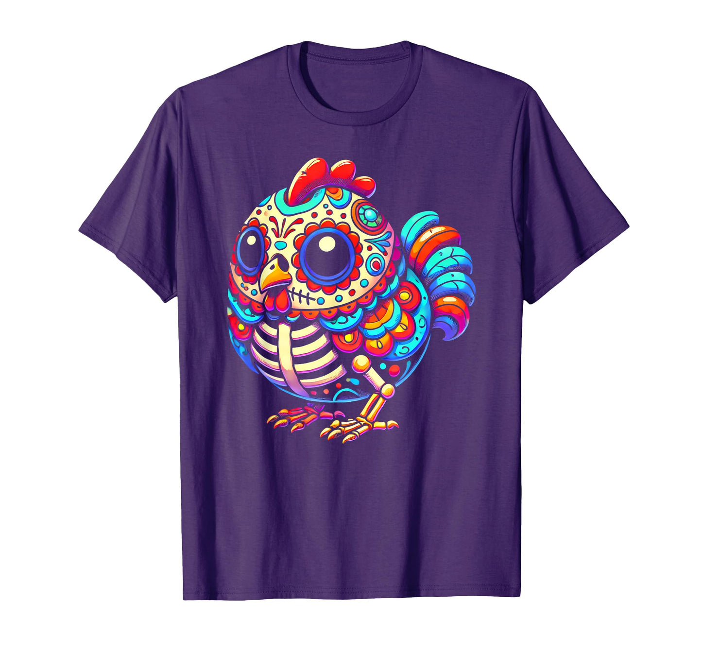 Colorful Sugar Skull Chicken Día de los Muertos Fun Skeleton T-Shirt