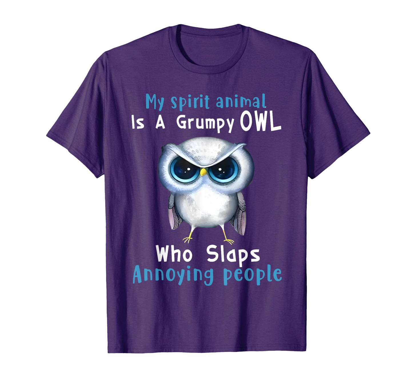 Art Animal Lover Owl Grumpy Owl Spirit Animal T-Shirt, Black, Unisex, Small, Short Sleeve, Modern, Cartoon, All Seasons, Casual, Halloween, Christmas