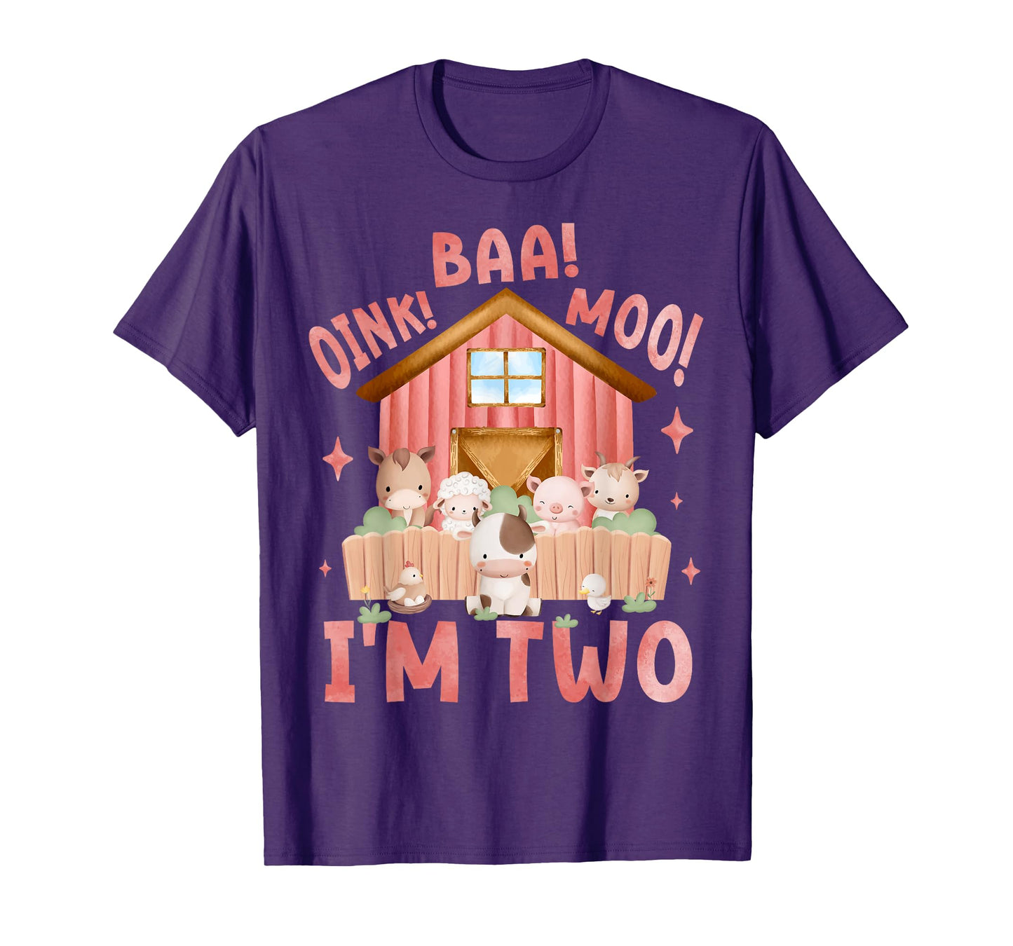 Oink Baa Moo I'm 2 Farm Theme Birthday 2 Yrs Old Girl T-Shirt