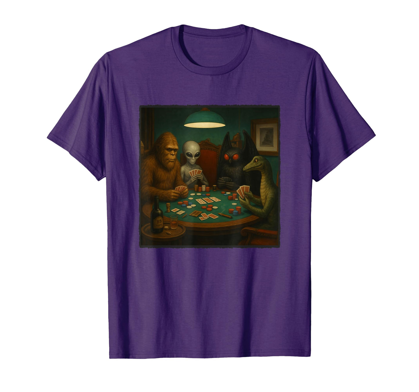 Cryptids Playing Poker Funny Alien Bigfoot Mothman Nessie T-Shirt