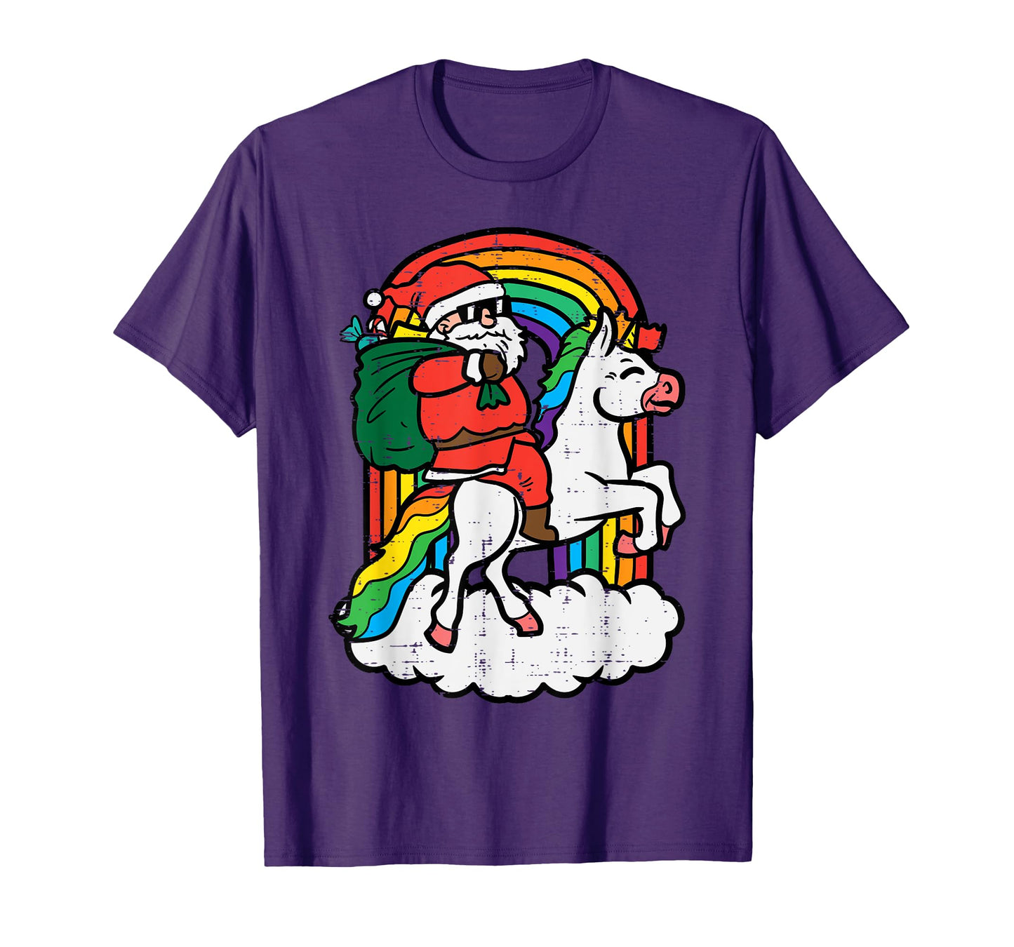 Santa On Unicorn Rainbow Christmas Xmas Toddler Girls Kids T-Shirt
