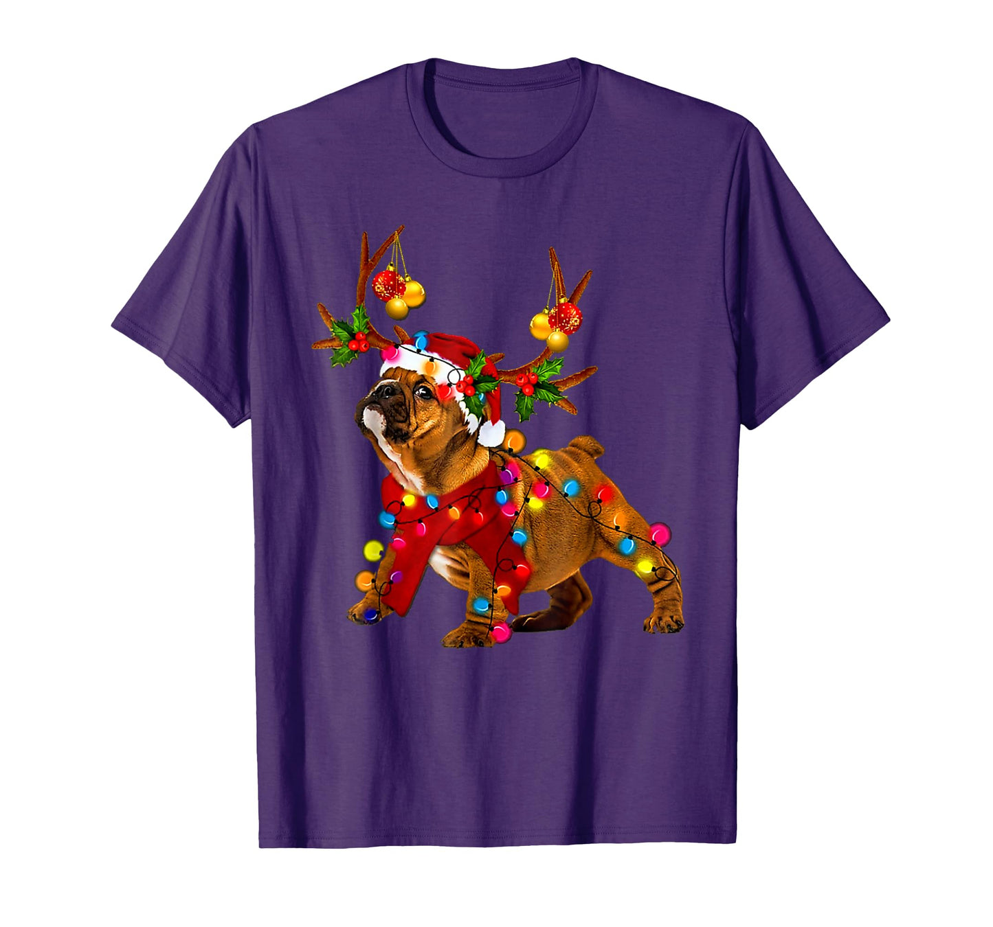 Santa bulldog gorgeous reindeer Light Christmas T-Shirt