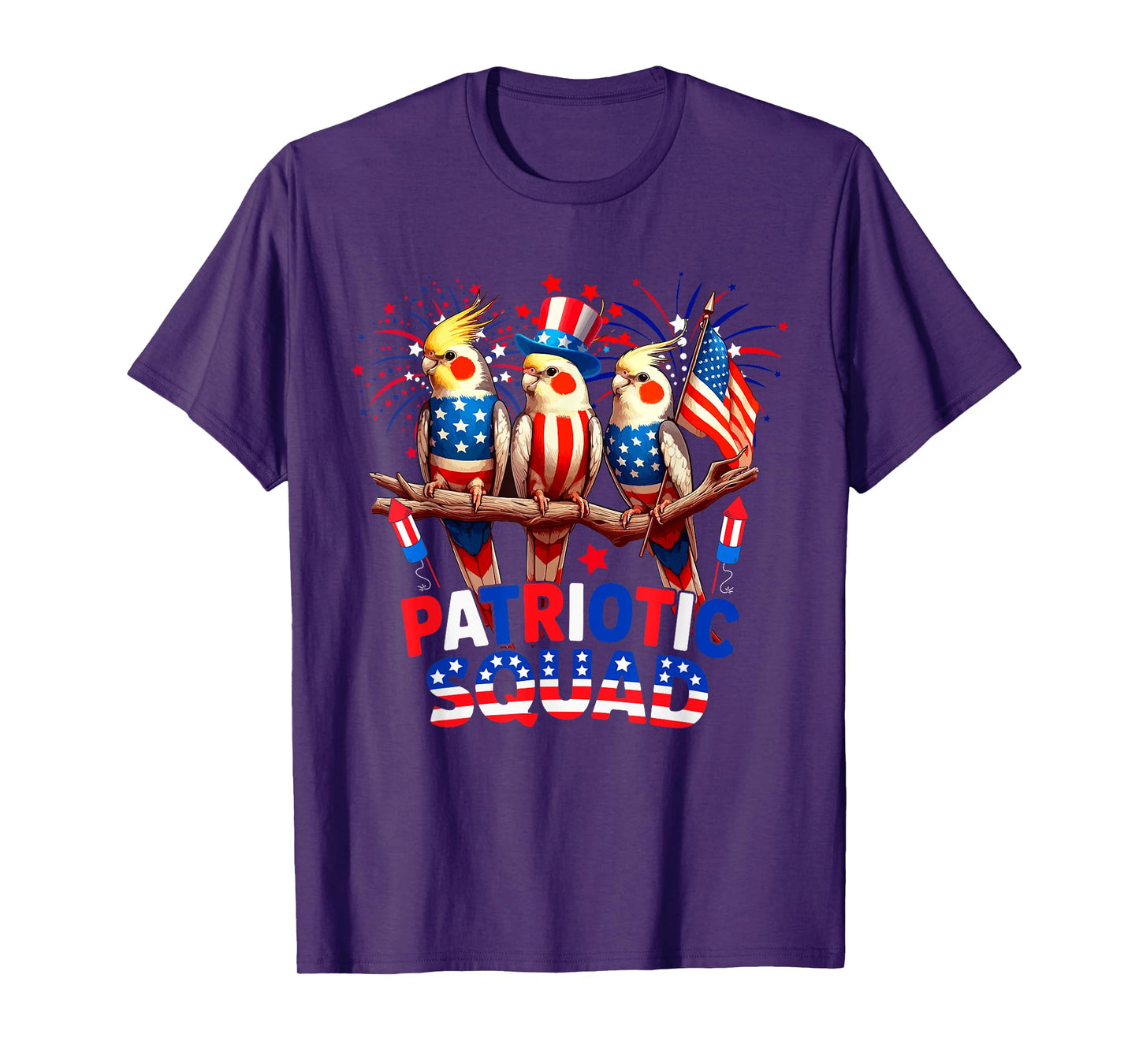 Patriotic Squad Three Cute Cockatiels 4th Of July US Flag T-Shirt