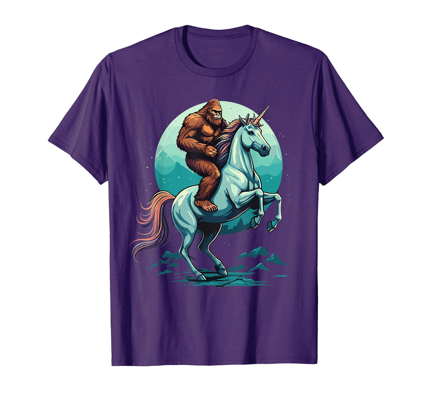 Bigfoot Riding Unicorn Funny Mythical Sasquatch Fantasy T-Shirt
