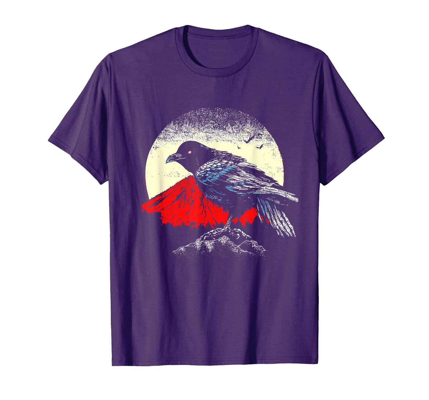 Japanese Art Black Crow Raven Red Moon - Retro Bird T-Shirt