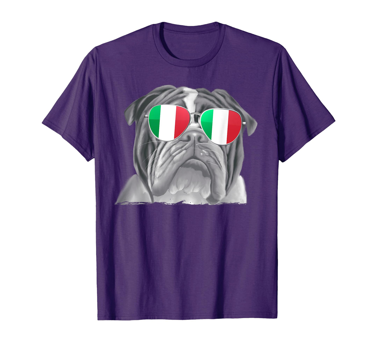 Bulldog Dog Italy Flag Sunglasses T-Shirt