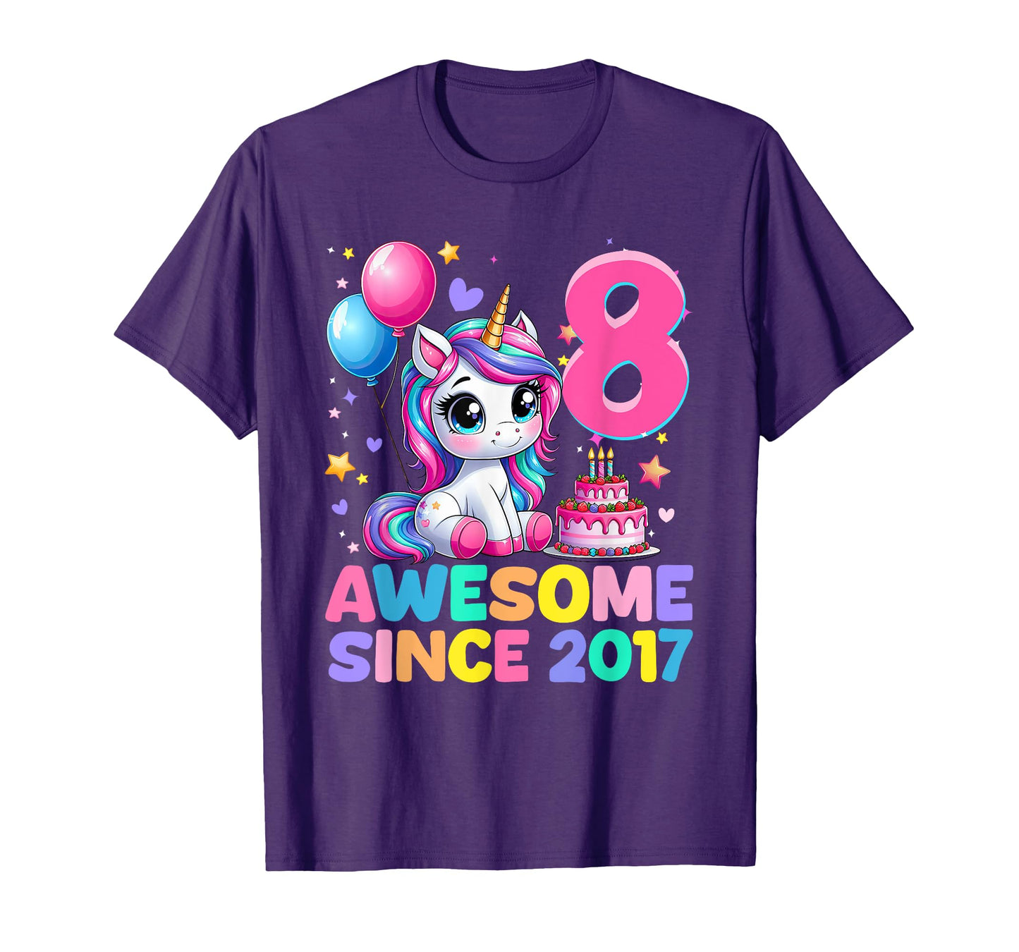 Unicorn 8th Birthday Gifts 8 Year Old Unicorn Girls Teens T-Shirt