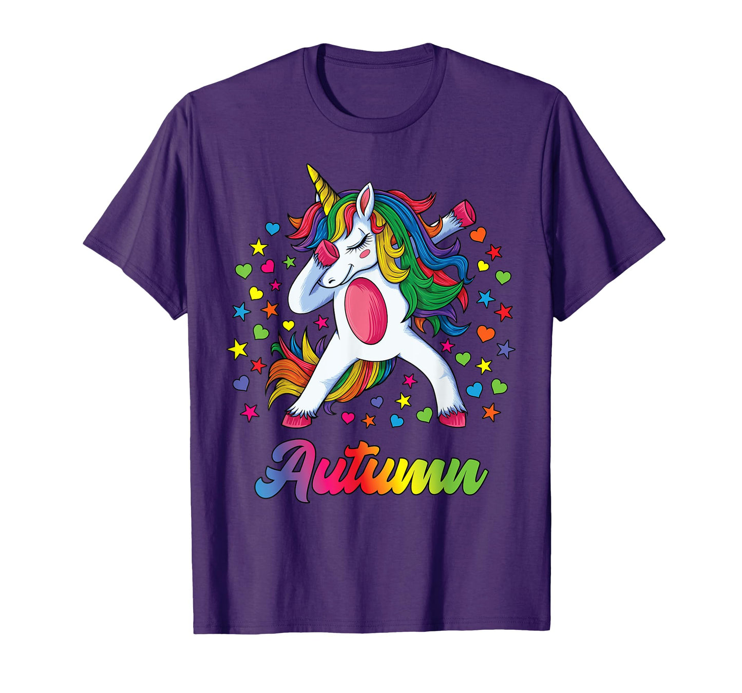Autumn Dabbing Unicorn Rainbow Personalized Name Custom T-Shirt