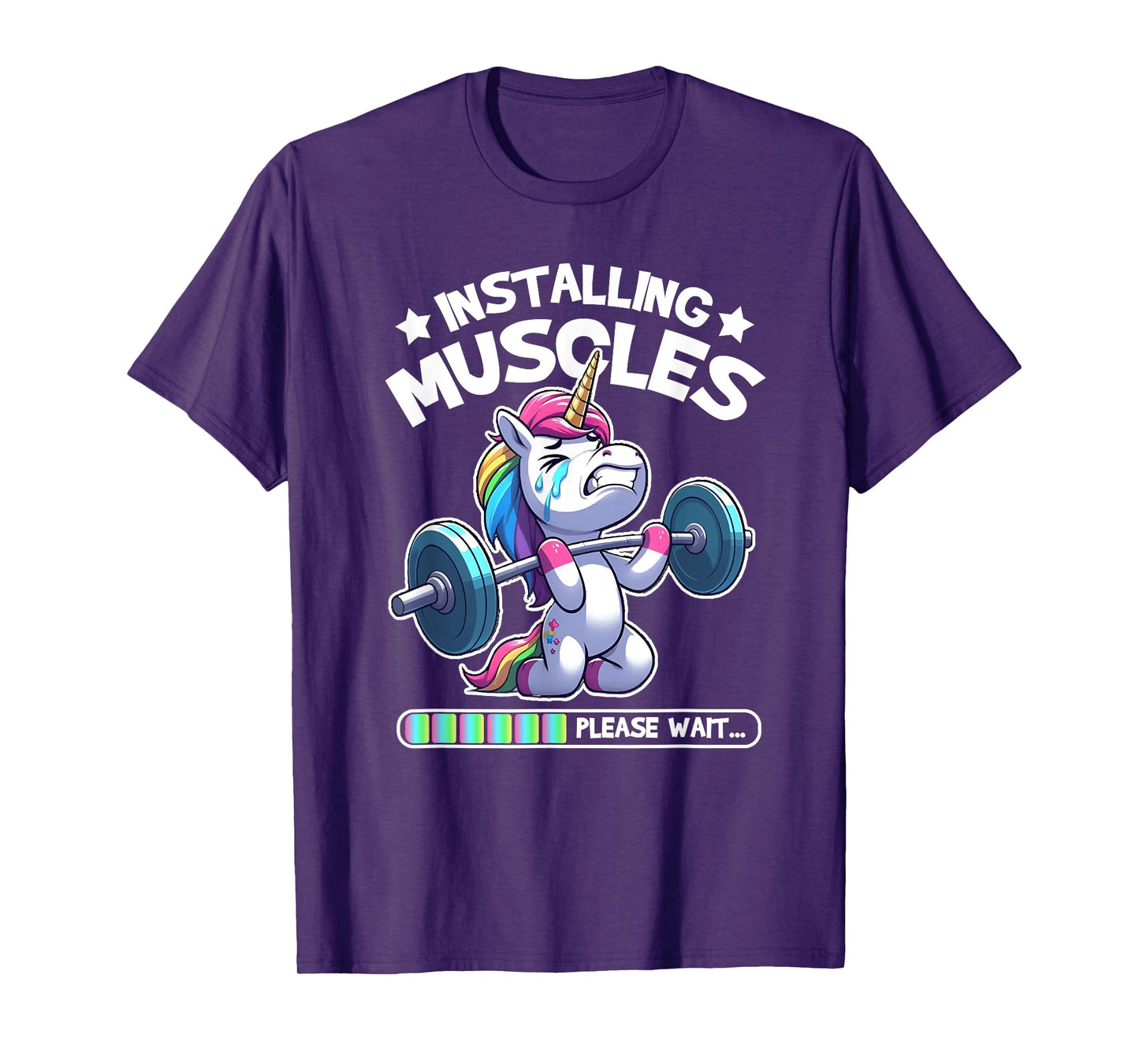 Installing Muscles Please Wait Bodybuilding Unicorn Gym Workout Weight Training T-Shirt