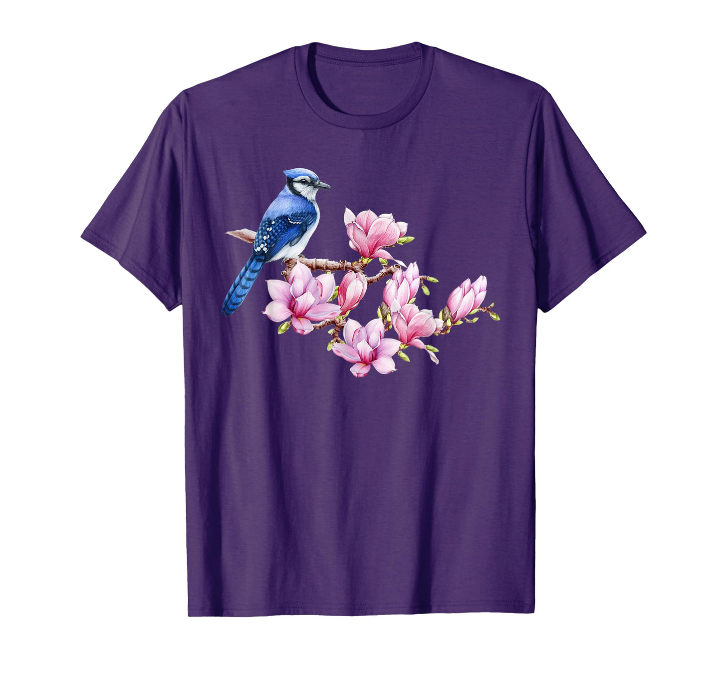 Blue Jay Bird on Magnolia - Watercolor Birding and Gardening T-Shirt