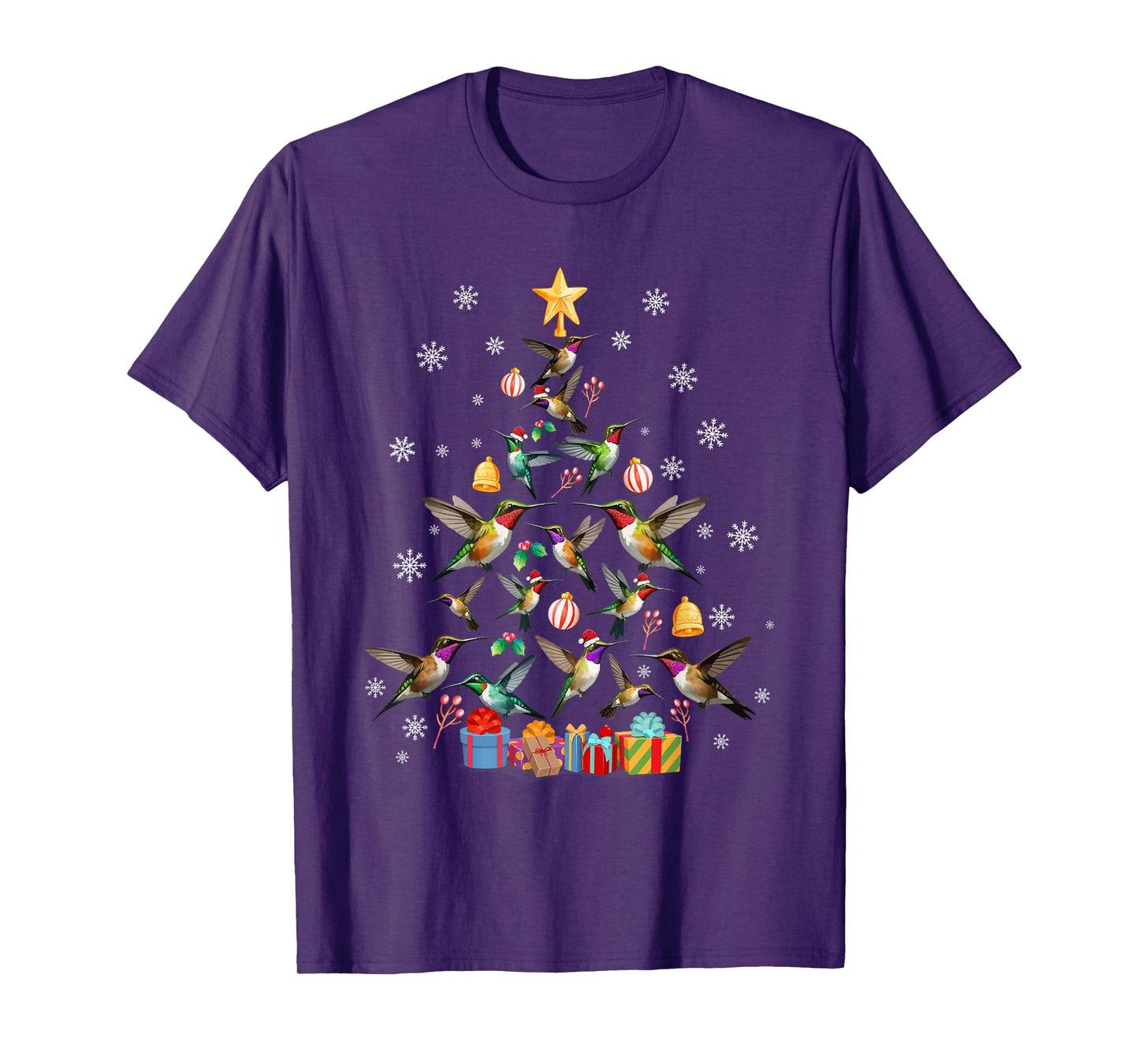 Funny Xmas Celebration Party Family Friends Unisex-Kids Teens Adults Hummingbird Christmas Tree Black T-Shirt