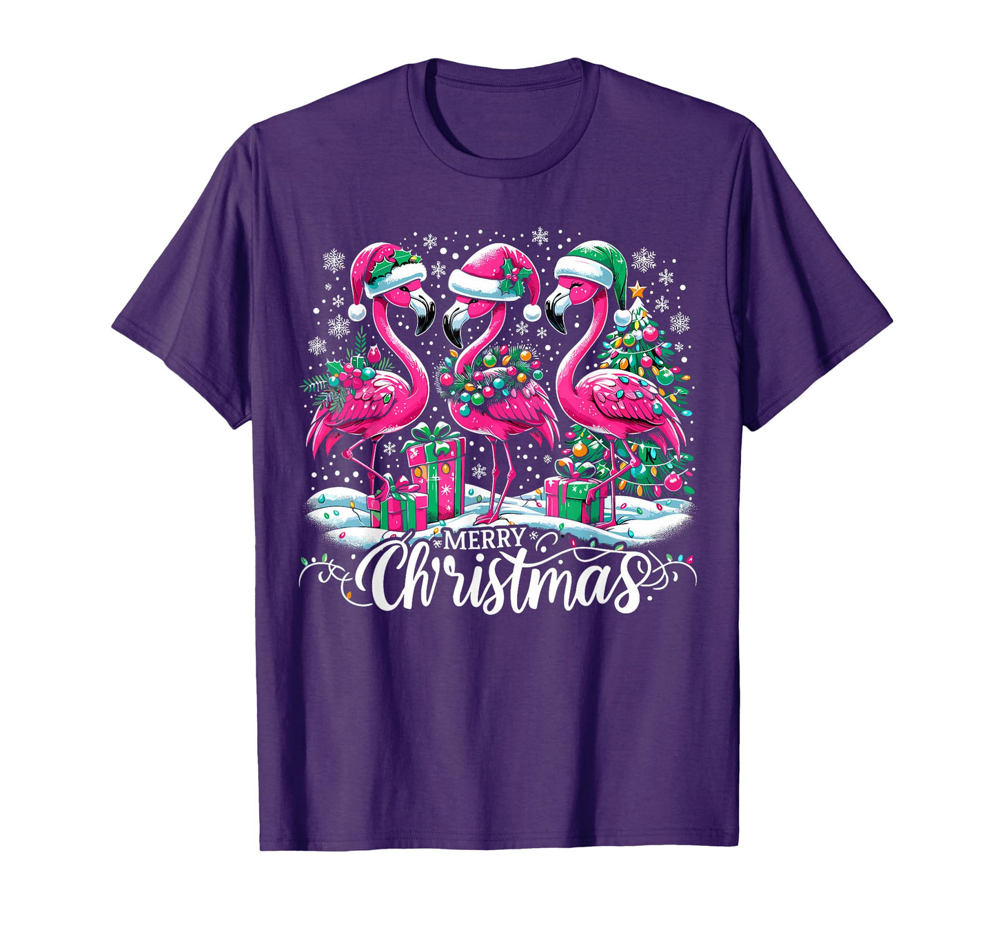 Merry Christmas Hat Santa Flamingo Light Christmas T-Shirt