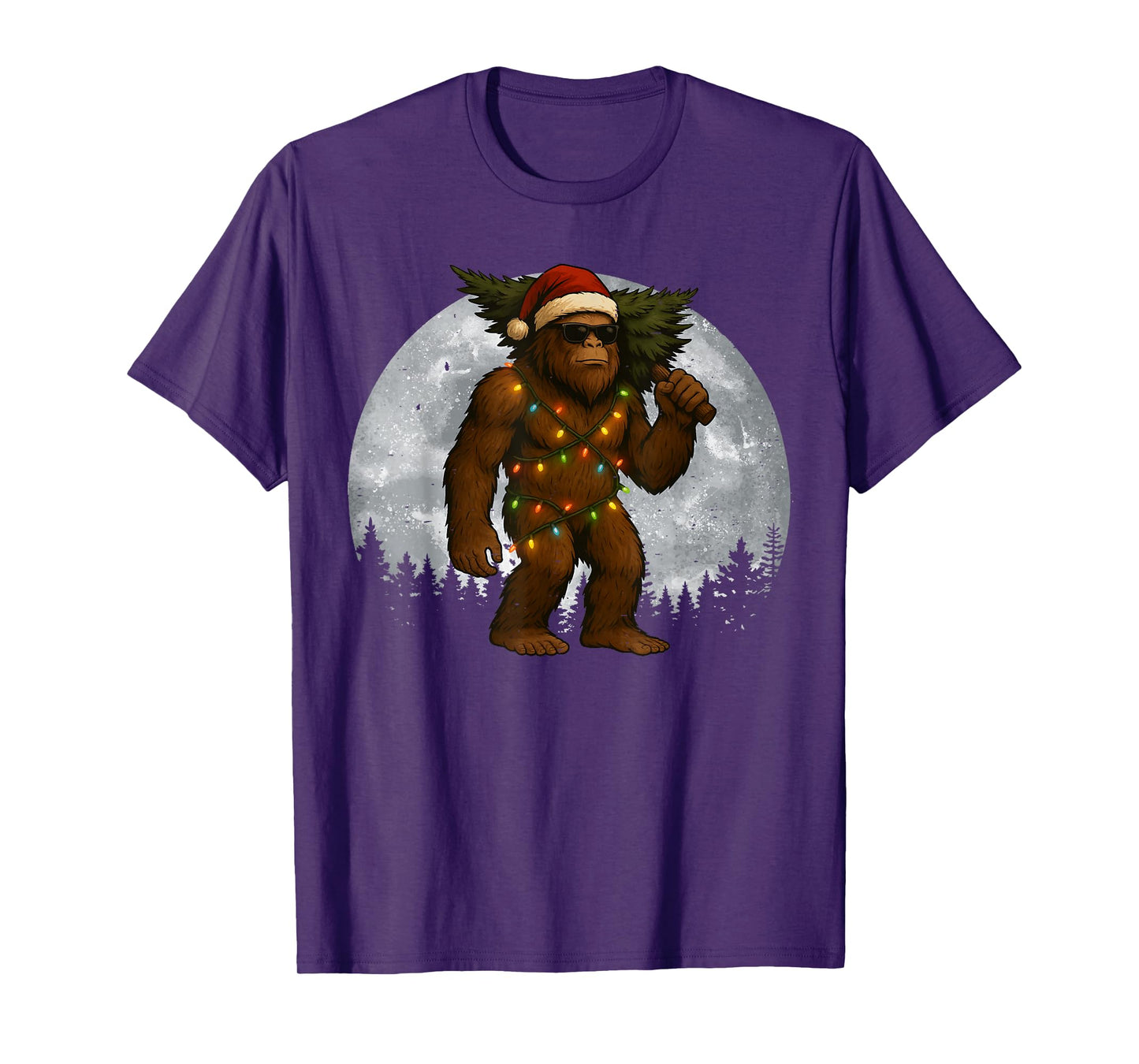Santa Bigfoot Christmas Lights Funny Sasquatch Believe T-Shirt