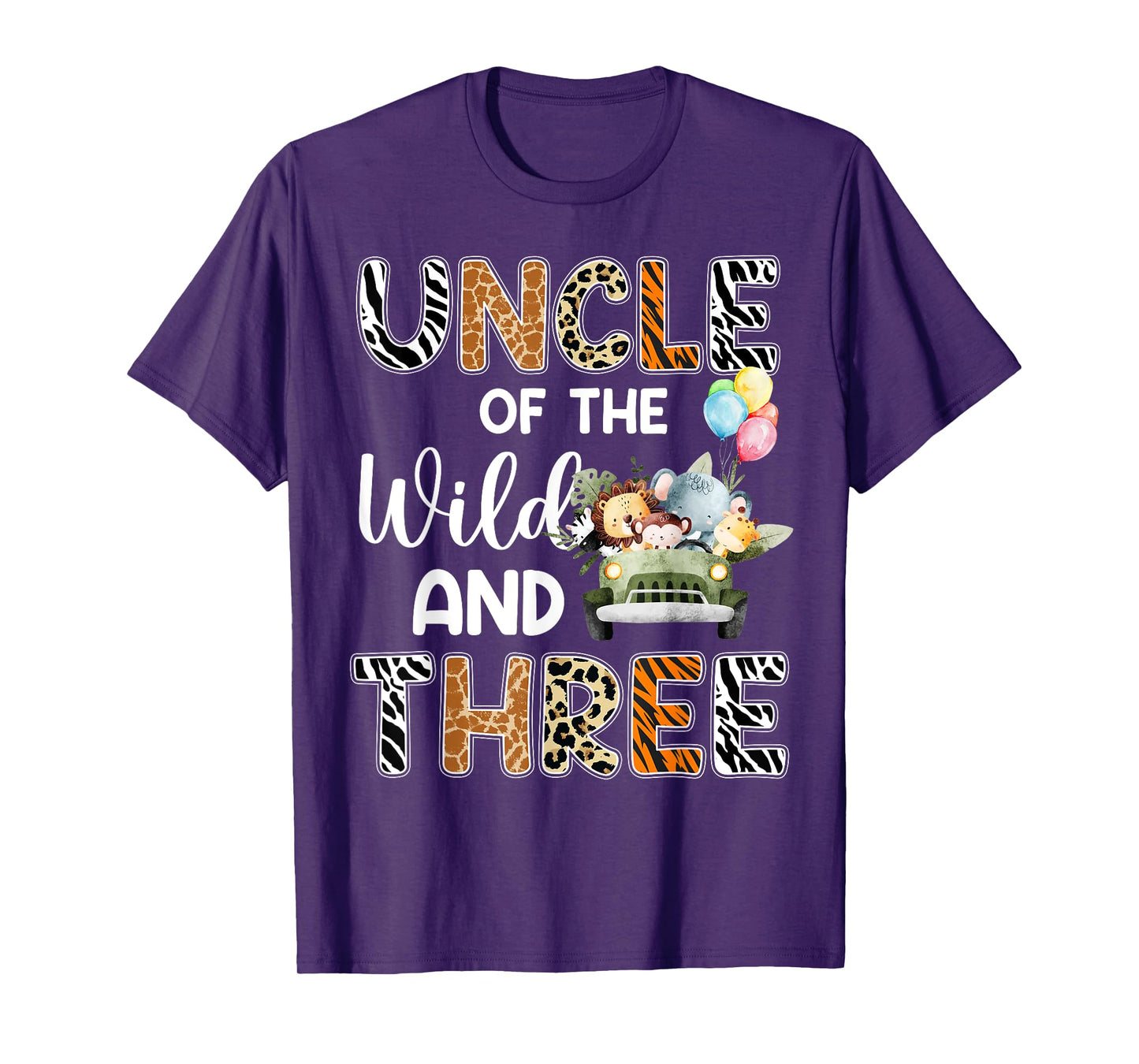 Uncle Of The Wild and Three 3 Birthday Zoo Safari Jungle T-Shirt