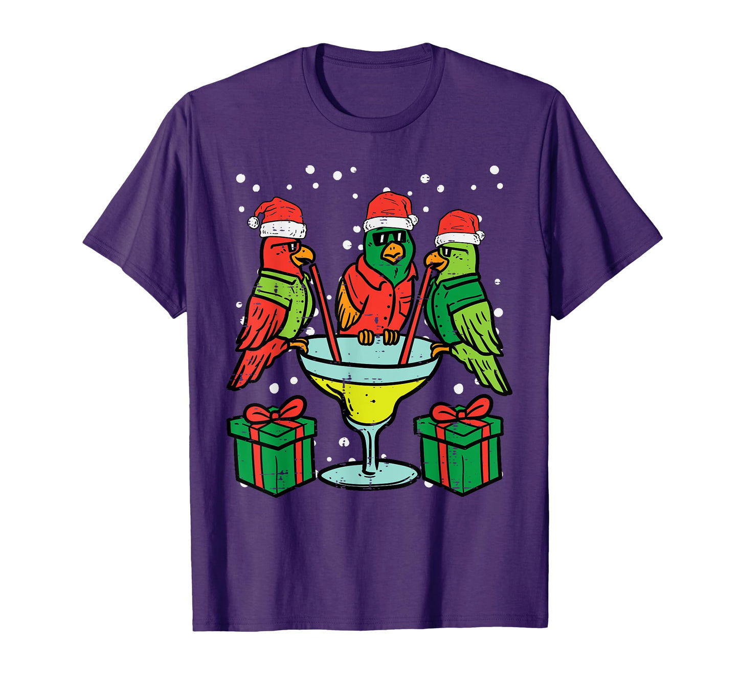 Christmas Parrots Santa Funny Xmas Bird Vacation Men Women T-Shirt