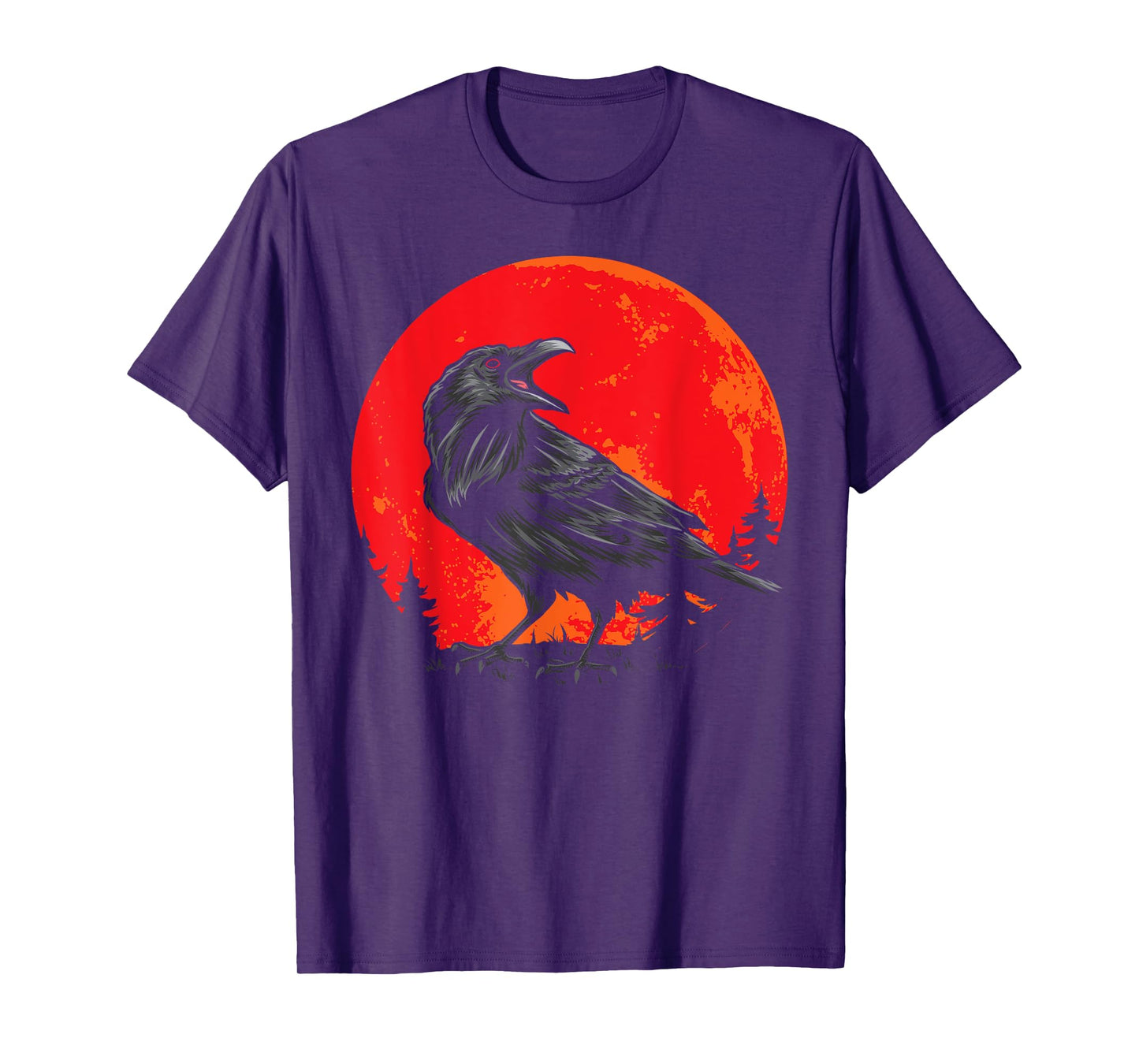 Red Moon Black Crow Gothic Animal Bird Spooky Forest Raven T-Shirt