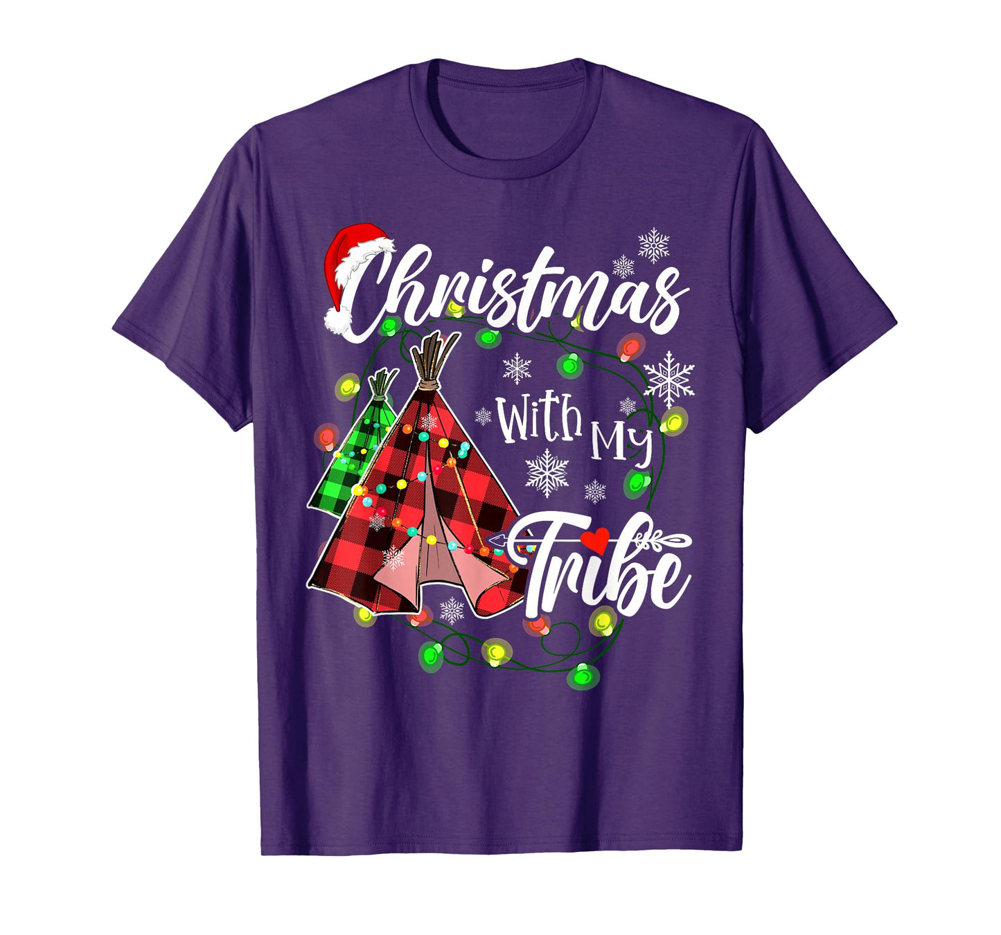 Christmas With My Tribe Family Plaid Pajamas Xmas Lights T-Shirt