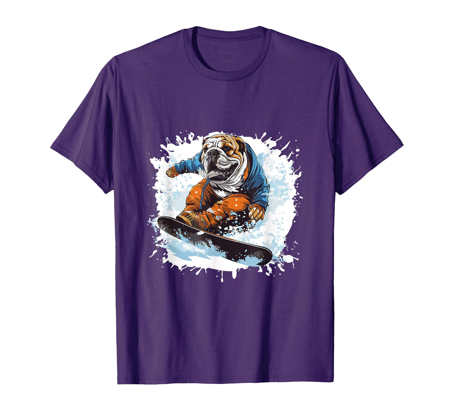 Bulldog Dog On Snowboard Animal Snowboarding T-Shirt for Men Women Girls Kids