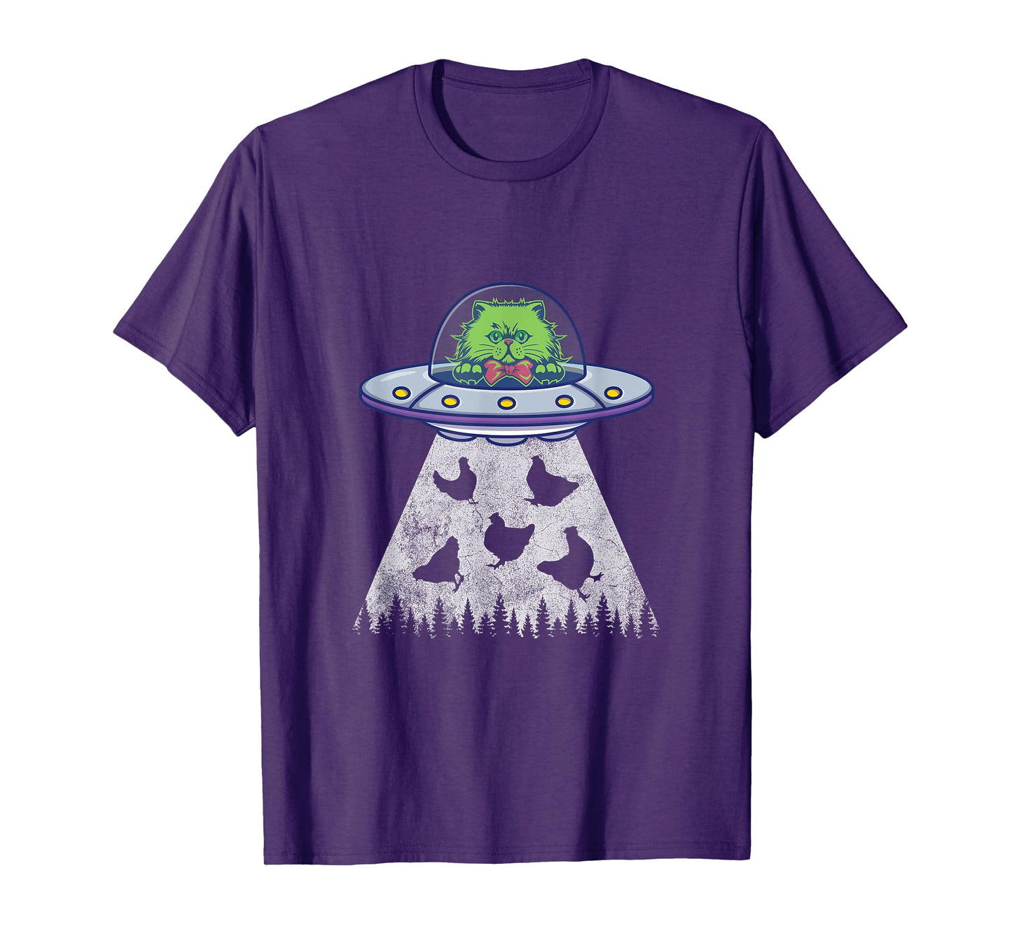Cat Abduction Chicken Funny UFO Alien Lover Vintage Distress T-Shirt