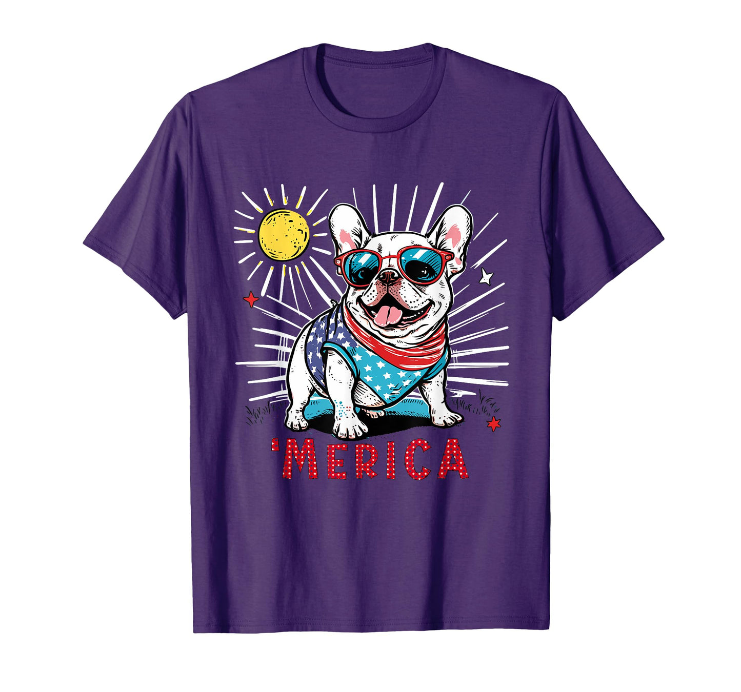 French Bulldog Frenchie Dog 4th of July Merica Sunglasses T-Shirt
