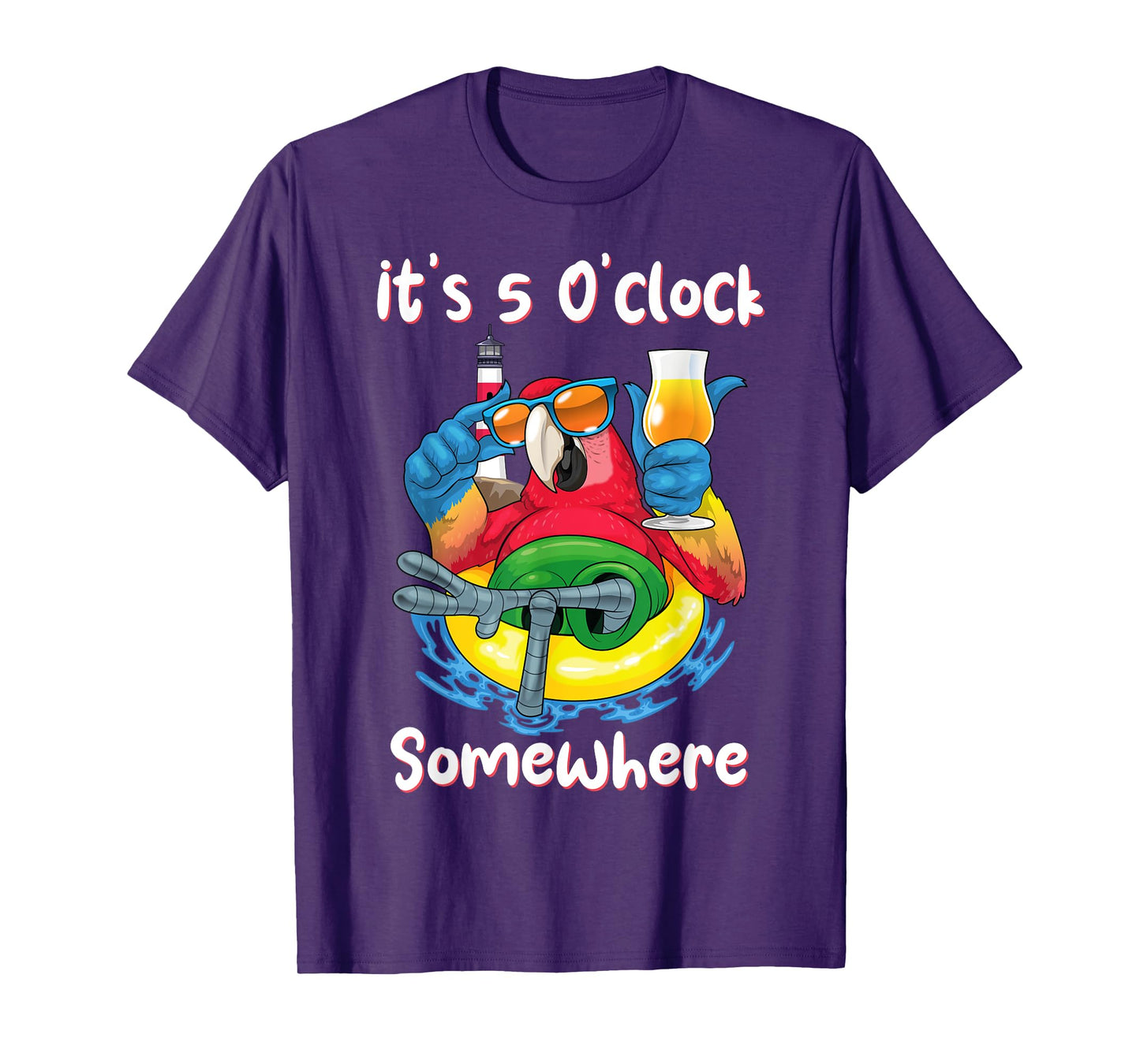 It's 5 O'clock Somewhere Shirt Drinking Parrot Beach Summer T-Shirt