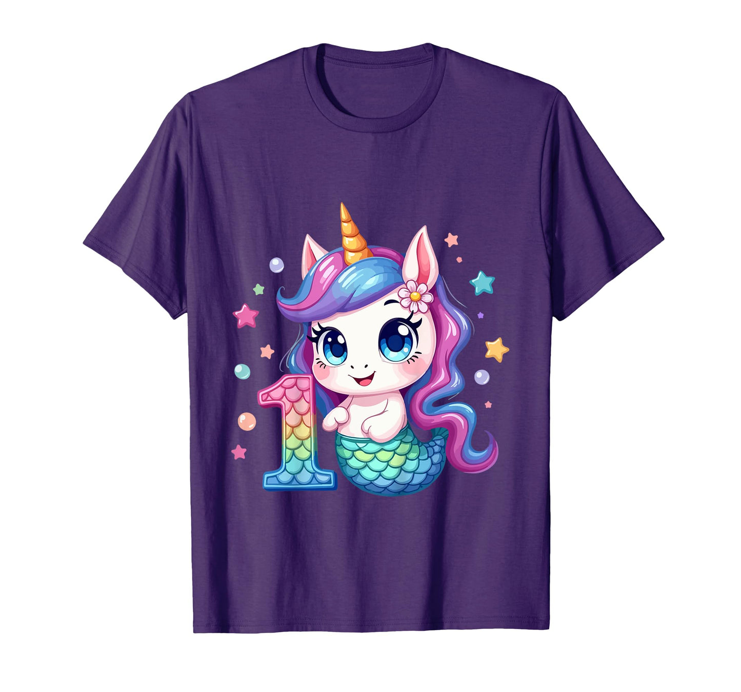 Kids Unicorn Mermaid 1st Birthday 1 Year Old Party Girls Outfit T-Shirt