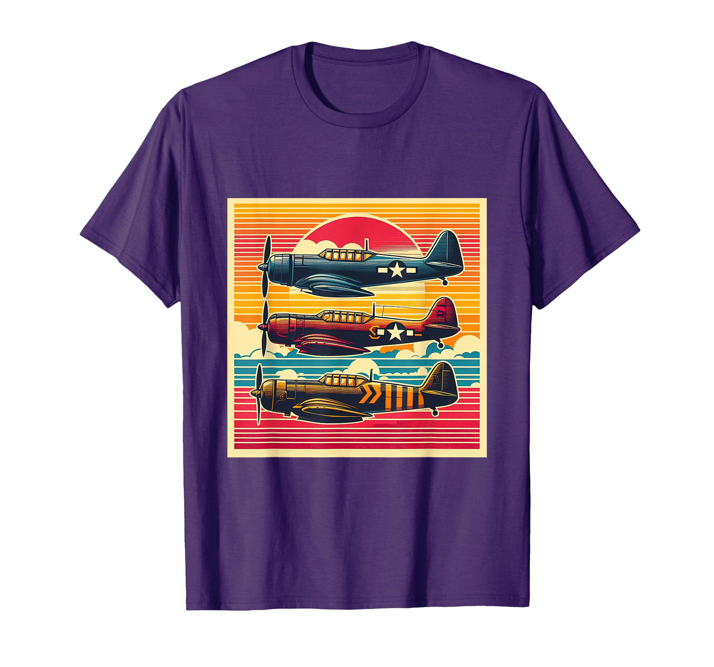 Vintage Airplanes WW2 Warbirds Sunset Retro Aviation T-Shirt