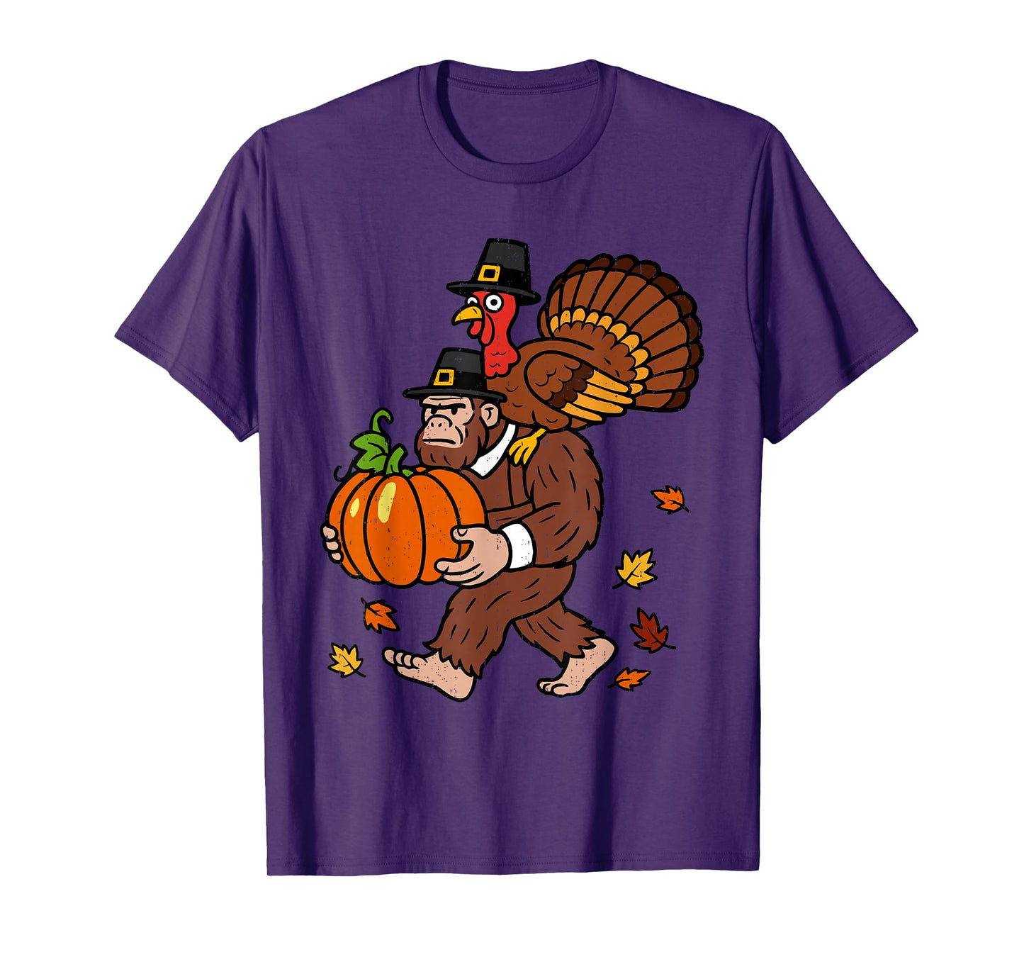 Bigfoot Pilgrim Turkey Pumpkin Thanksgiving Party Men Boys T-Shirt