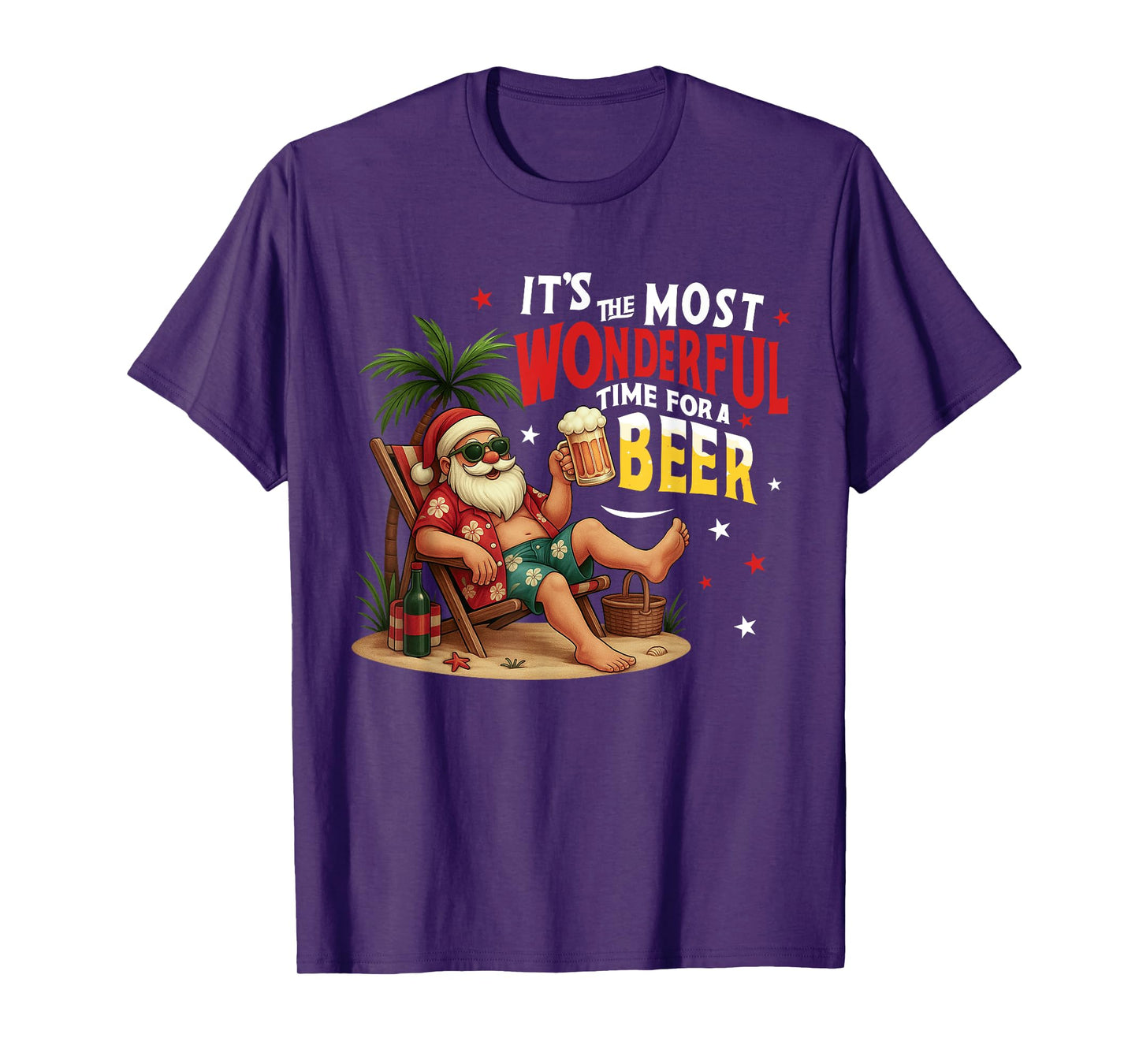 It's The Most Wonderful Time for a Beer Funny Santa Summer T-Shirt
