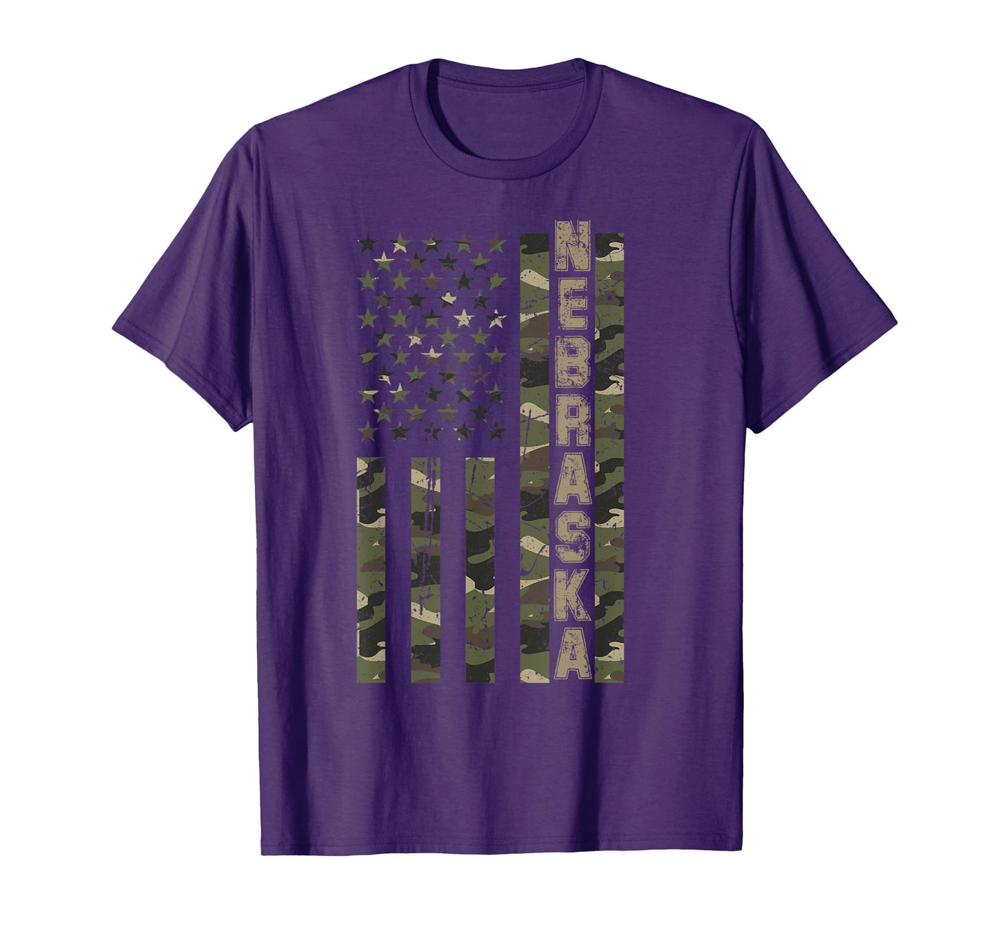Nebraska United States Distressed Camo w US Flag T-Shirt