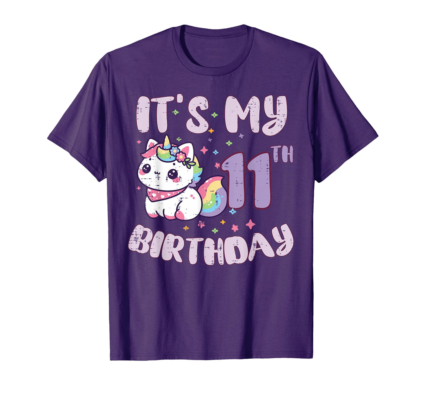 Its My 11th Birthday Unicorn Cat 11 Year Old Bday Girls Kids T-Shirt