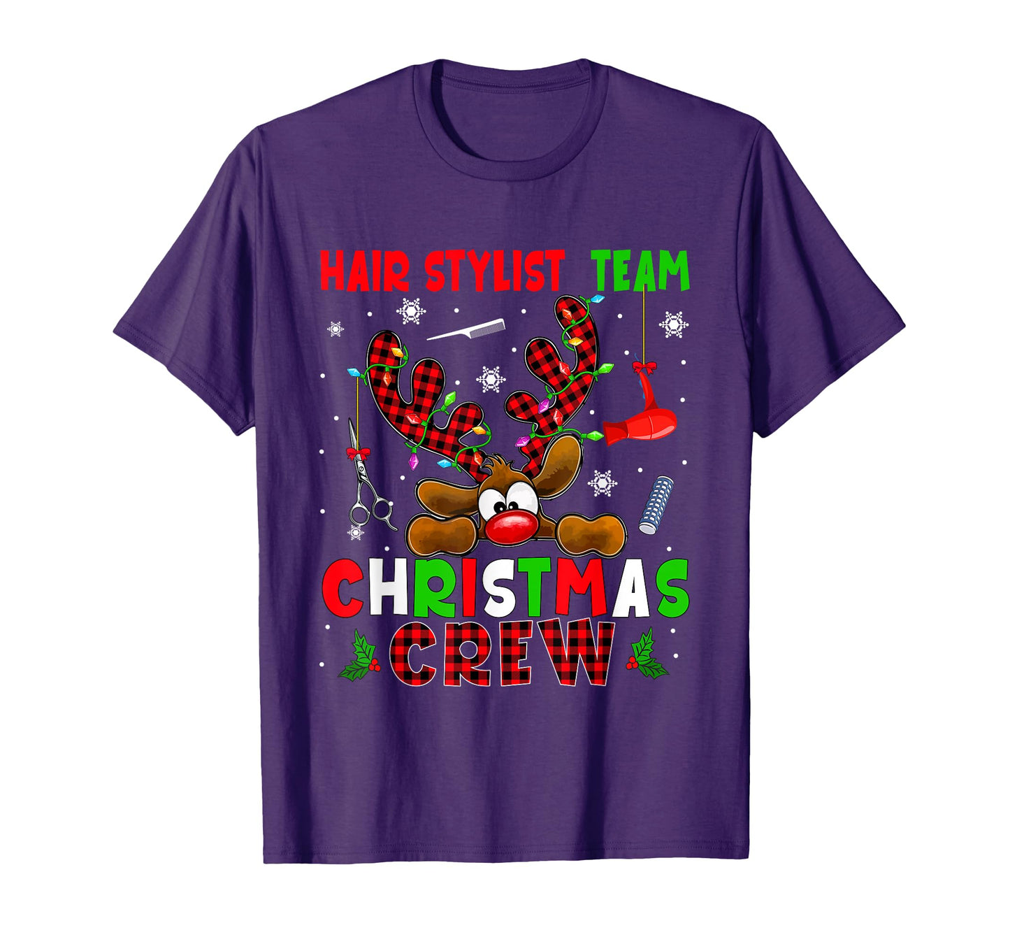 Hair Stylist Team Christmas Crew Proud Job Colorful Reindeer T-Shirt