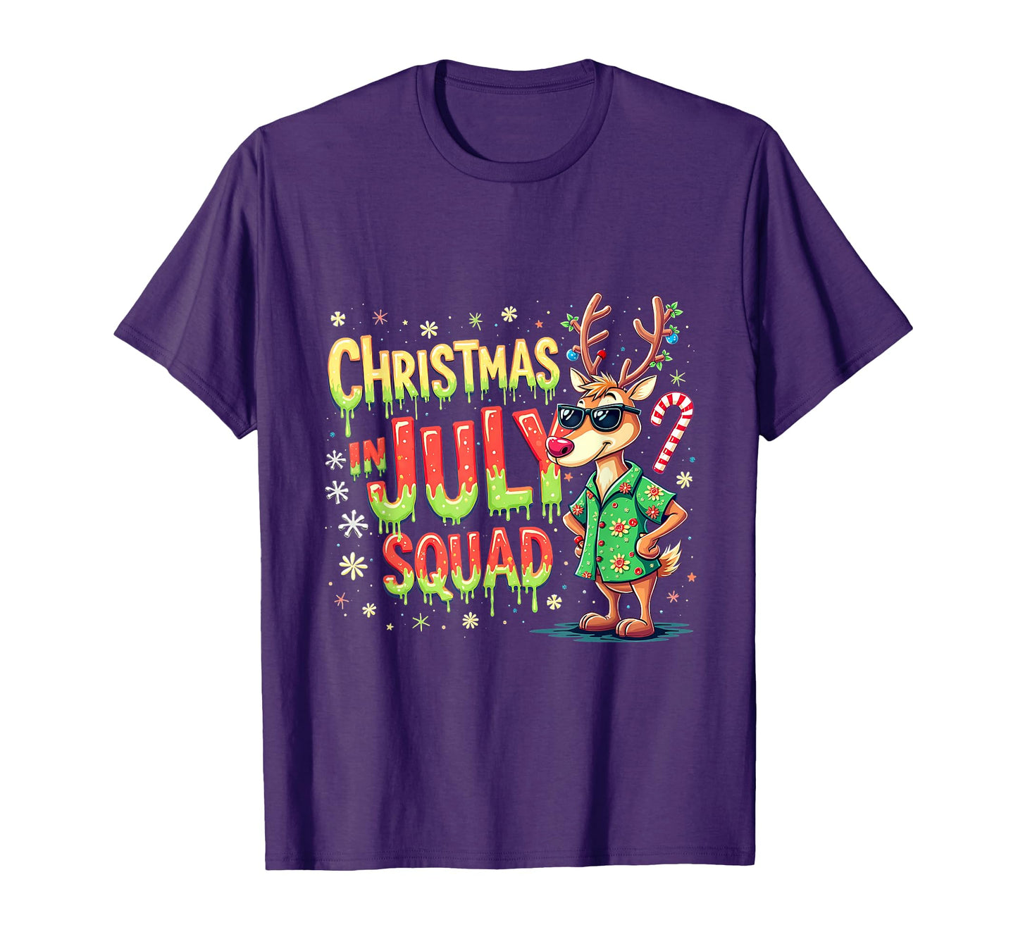 Funny Santa Reindeers Christmas In July Squad Summer T-Shirt