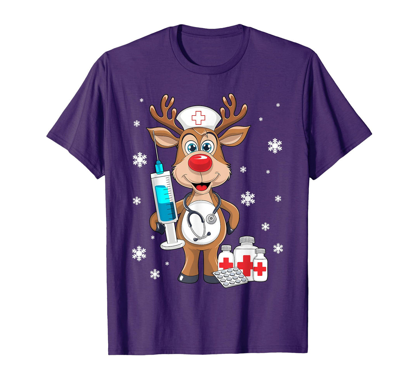 Christmas Nurse Reindeer Funny Xmas Nursing Scrub Women T-Shirt
