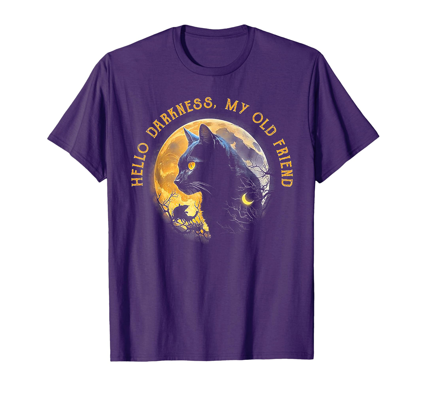 Hello Darkness My Old Friend Funny Cat Moon T-Shirt