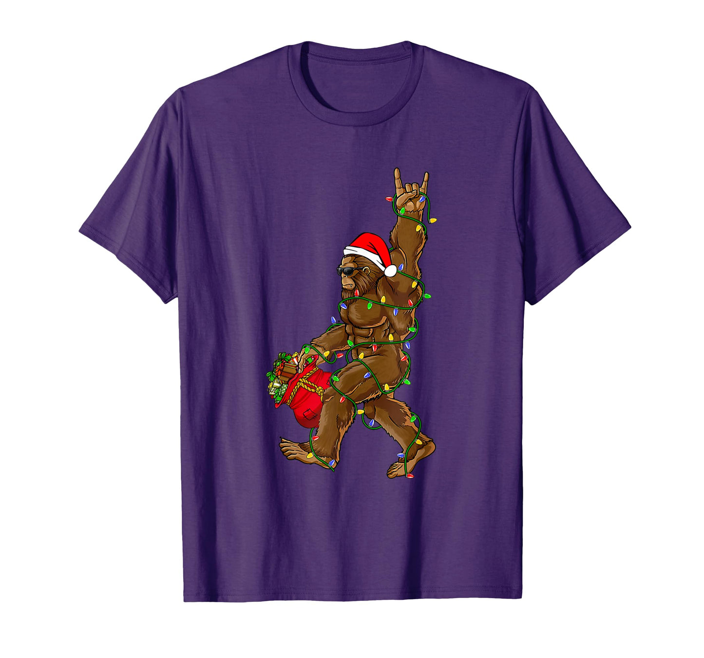 Santa Bigfoot Christmas Lights Funny Sasquatch Believe T-Shirt