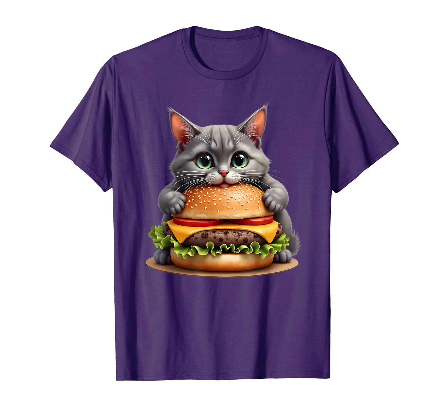 Funny Fast Food Cat Burger Lover Cute Cats Cheeseburger T-Shirt for Men Women Kids
