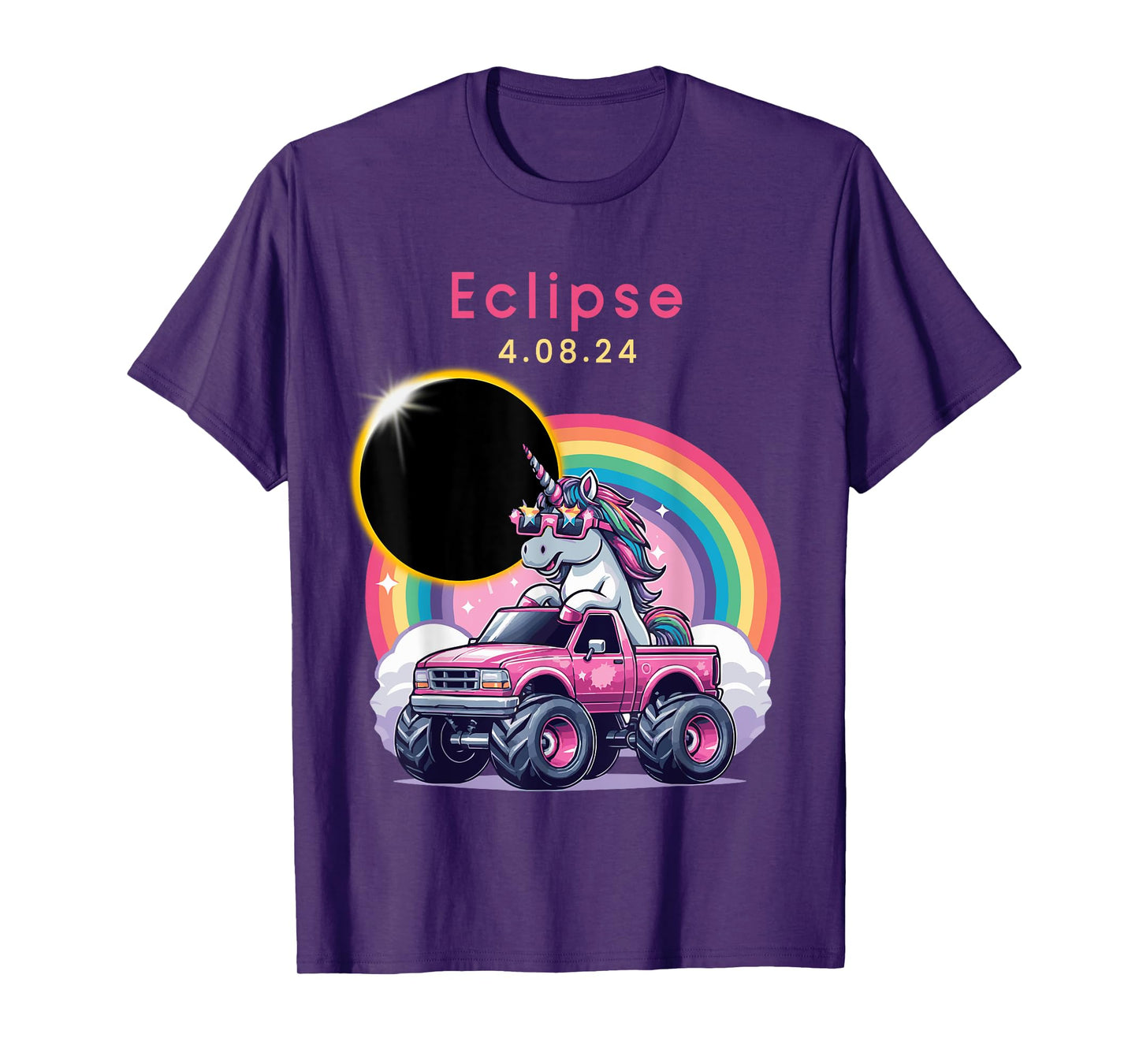 Total Solar Eclipse 2024 Monster Truck Unicorn Girl Funny T-Shirt