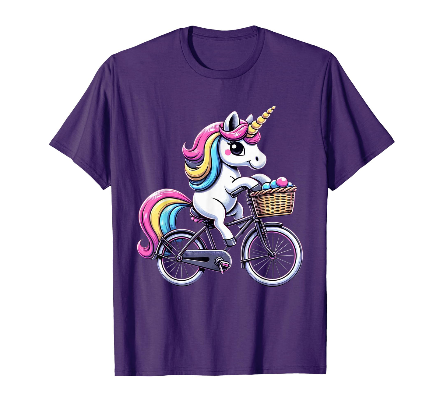 Unicorn Riding Bicycle Boys Girls Women Kids Teen Rainbow T-Shirt