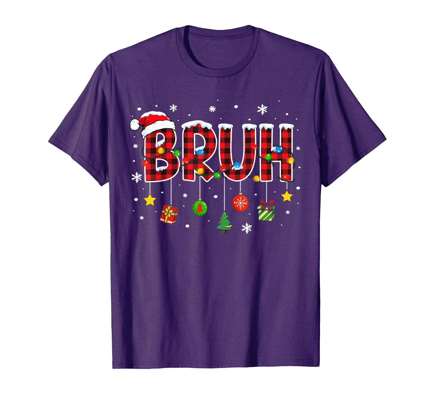 Bruh Funny Christmas Plaid Teens Boys Kids Xmas Pajamas T-Shirt