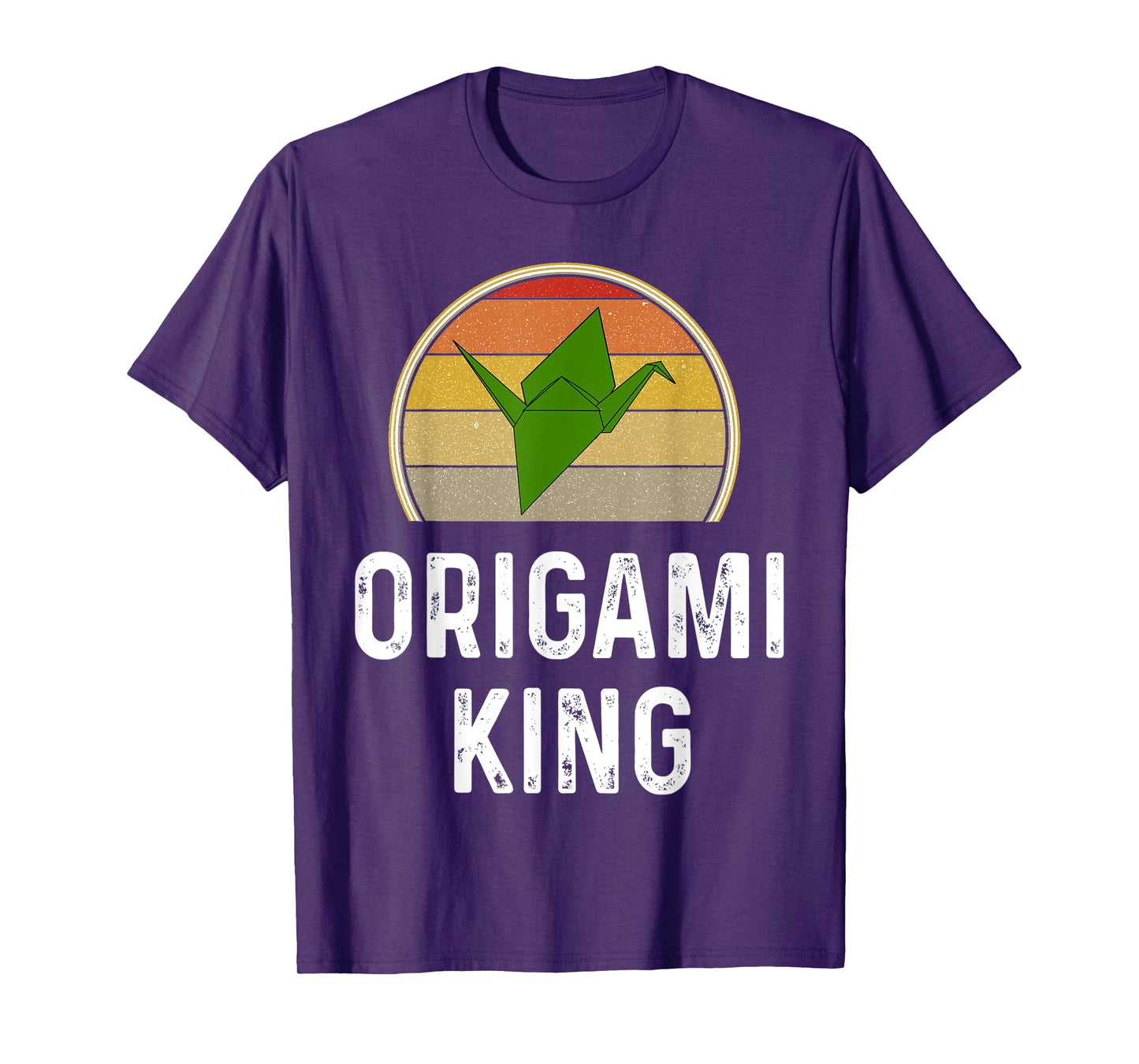 Funny Origami King Folded Paper Bird Crane Retro Sunset T-Shirt