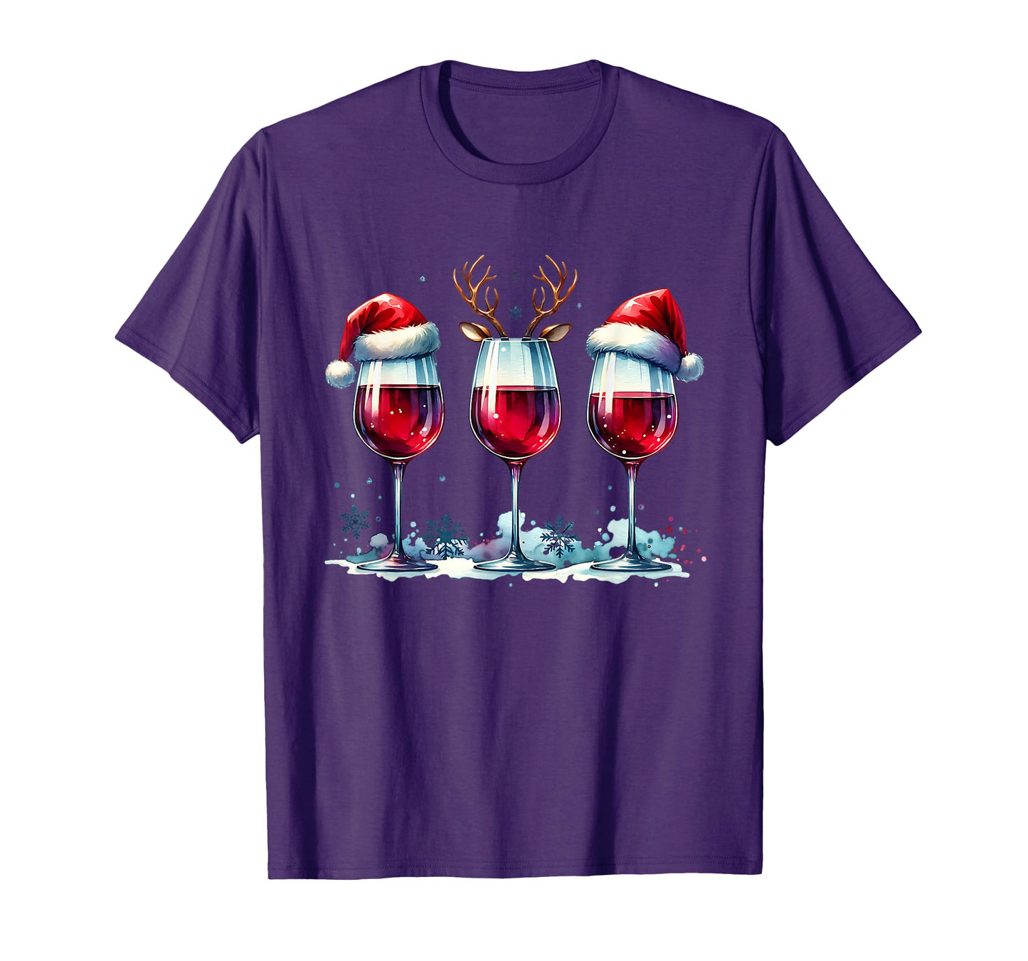 Christmas Wine Lover Reindeer Santa Hat Xmas Wine Womens T-Shirt