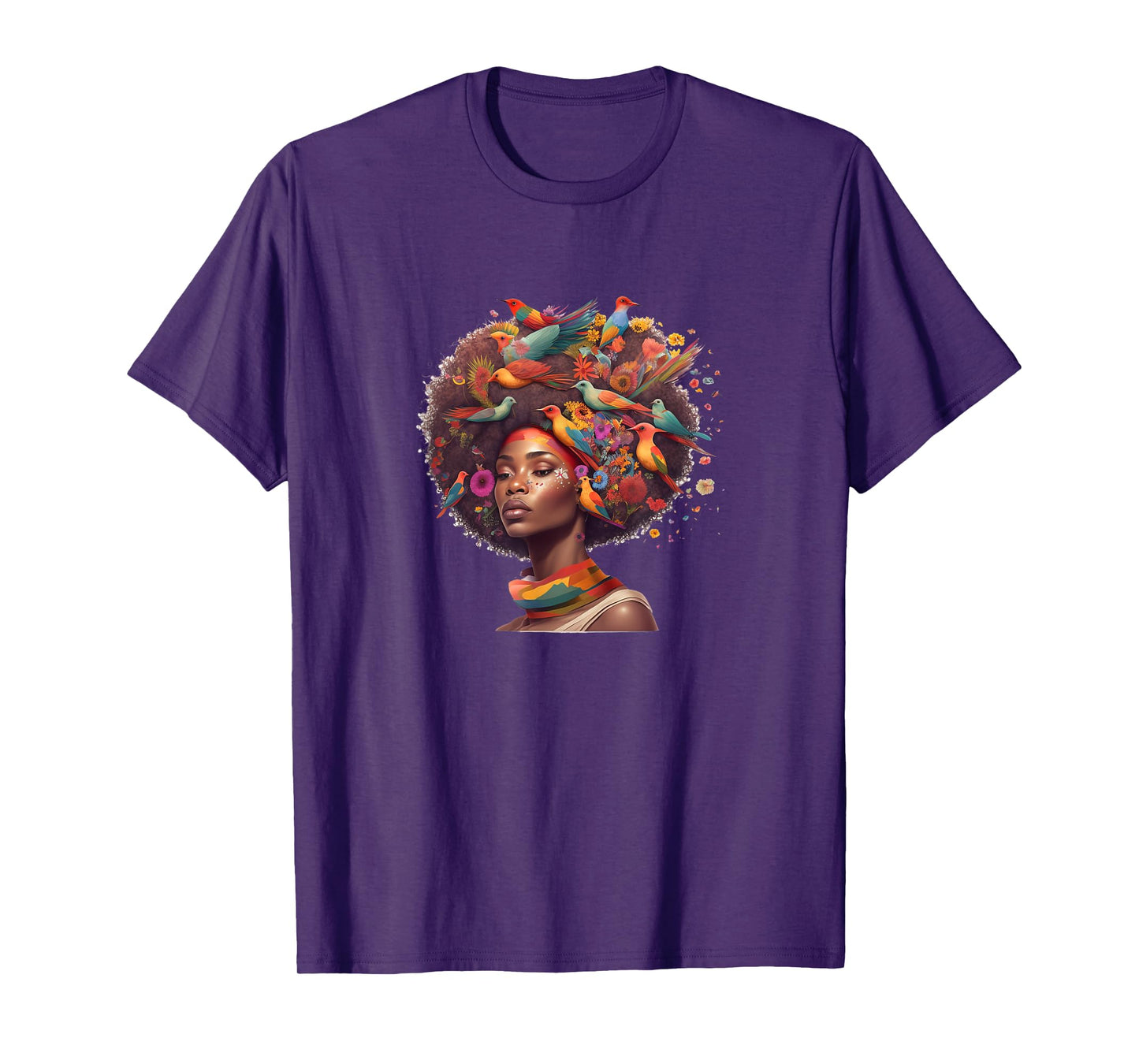 Womens Birds Afro Black Women Art African American T-Shirt