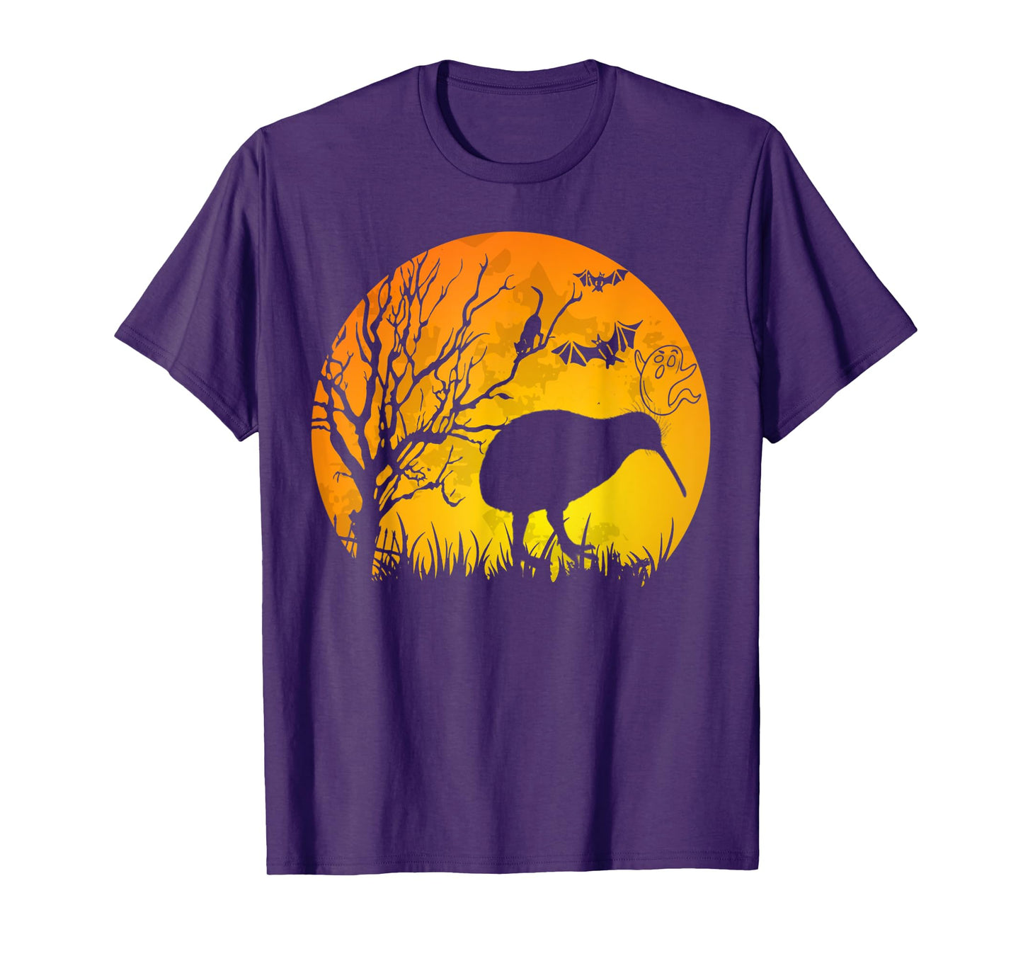 Halloween Kiwi Bird With Moon Bats Cat Halloween Costume T-Shirt